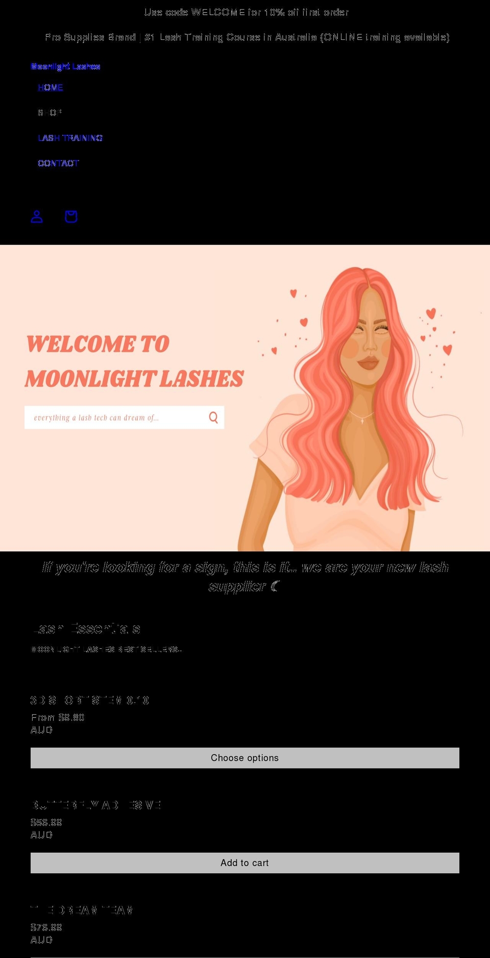 themoonlightlashes.com shopify website screenshot
