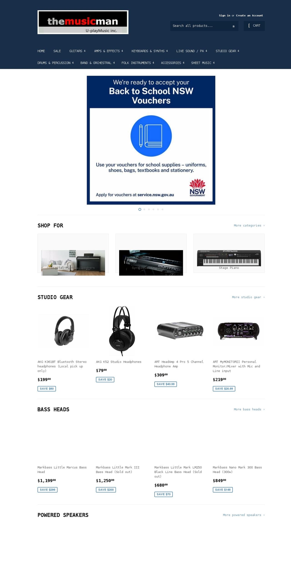 themusicmansydney.com.au shopify website screenshot