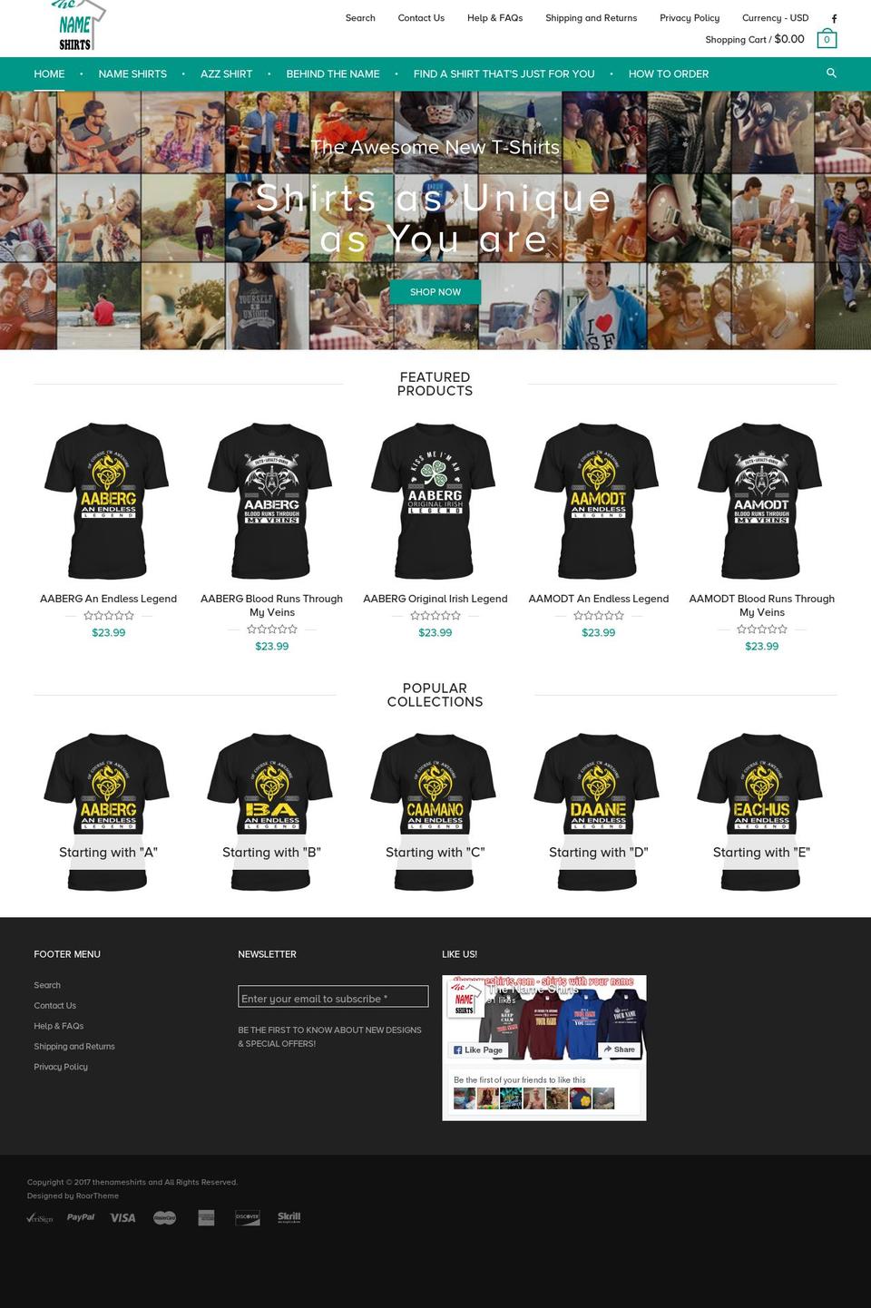 material-edit Shopify theme site example thenameshirts.com