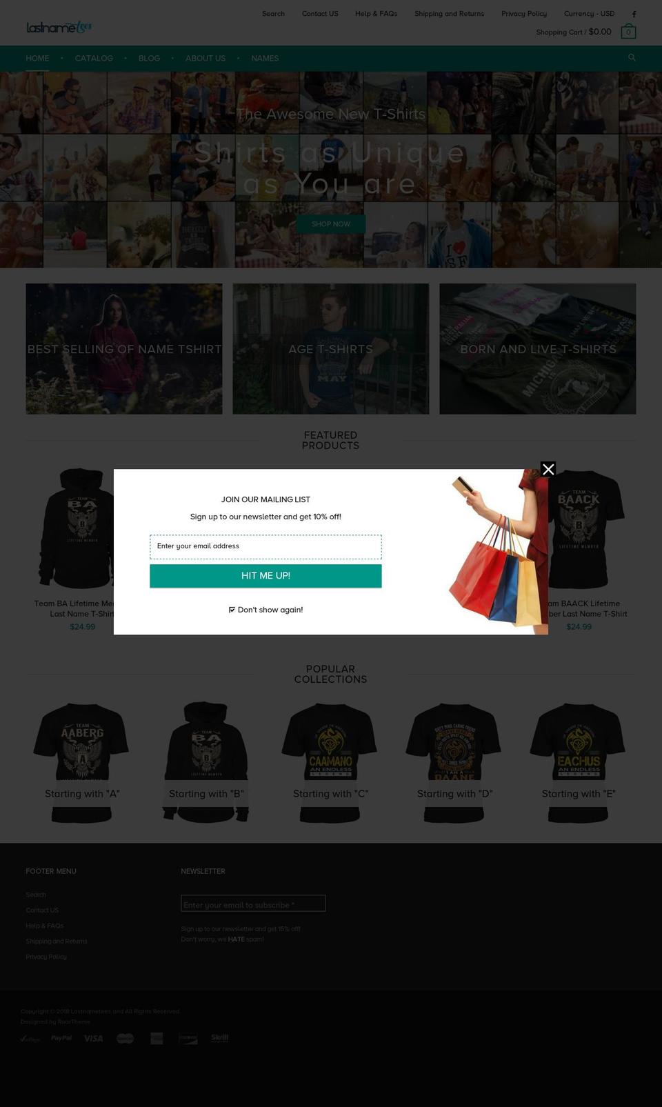 thenametshirts.com — Shopify storefront screenshot
