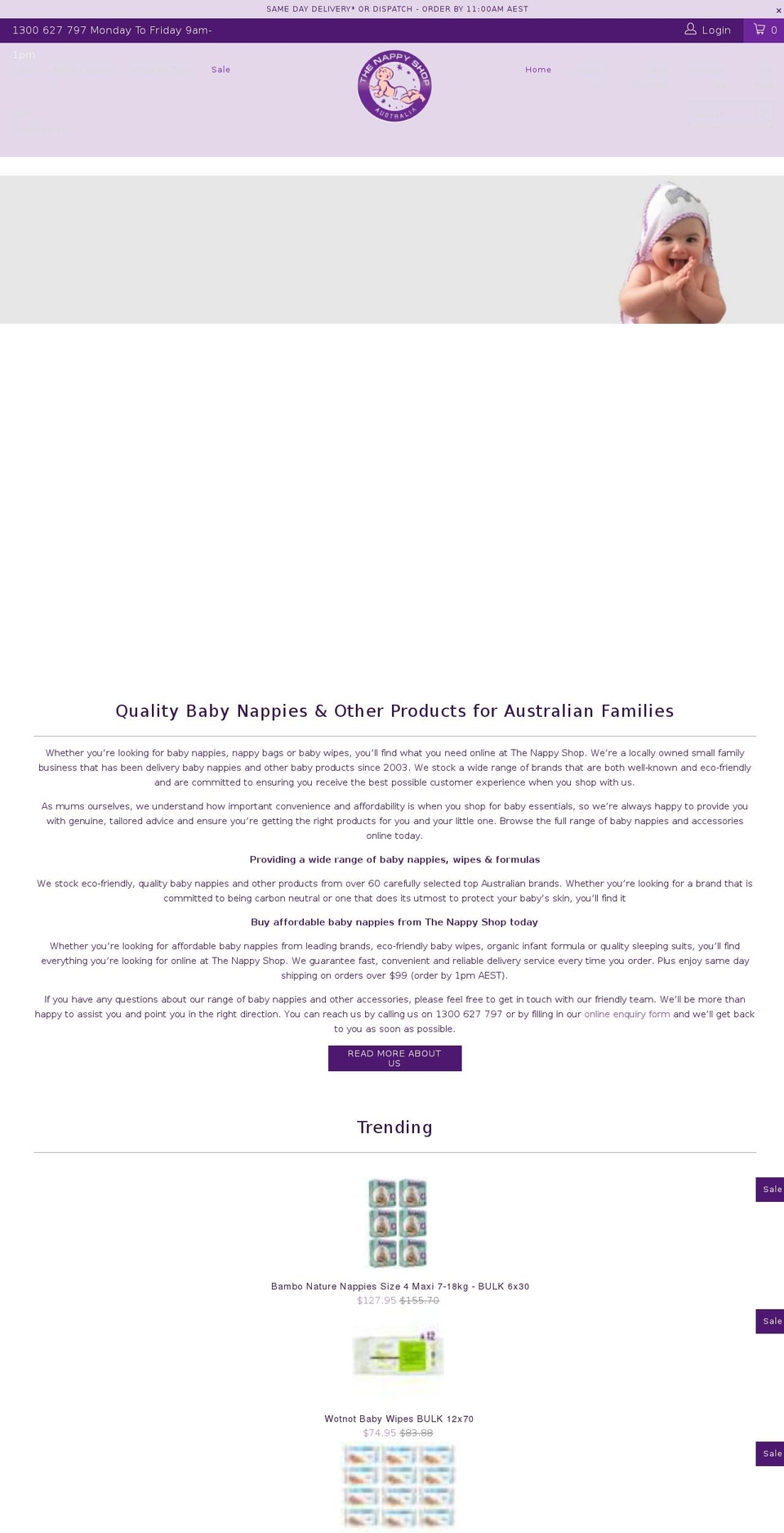 thenappyshop.com.au shopify website screenshot