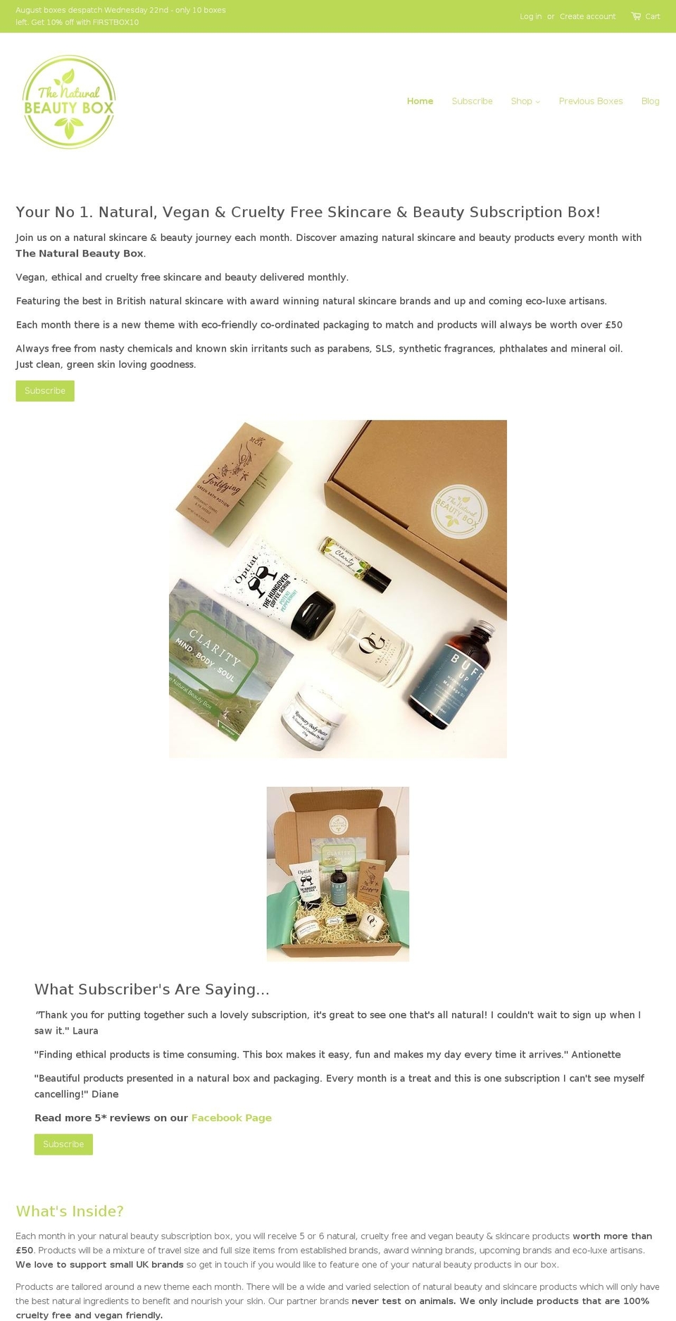 thenaturalbeautybox.co.uk shopify website screenshot