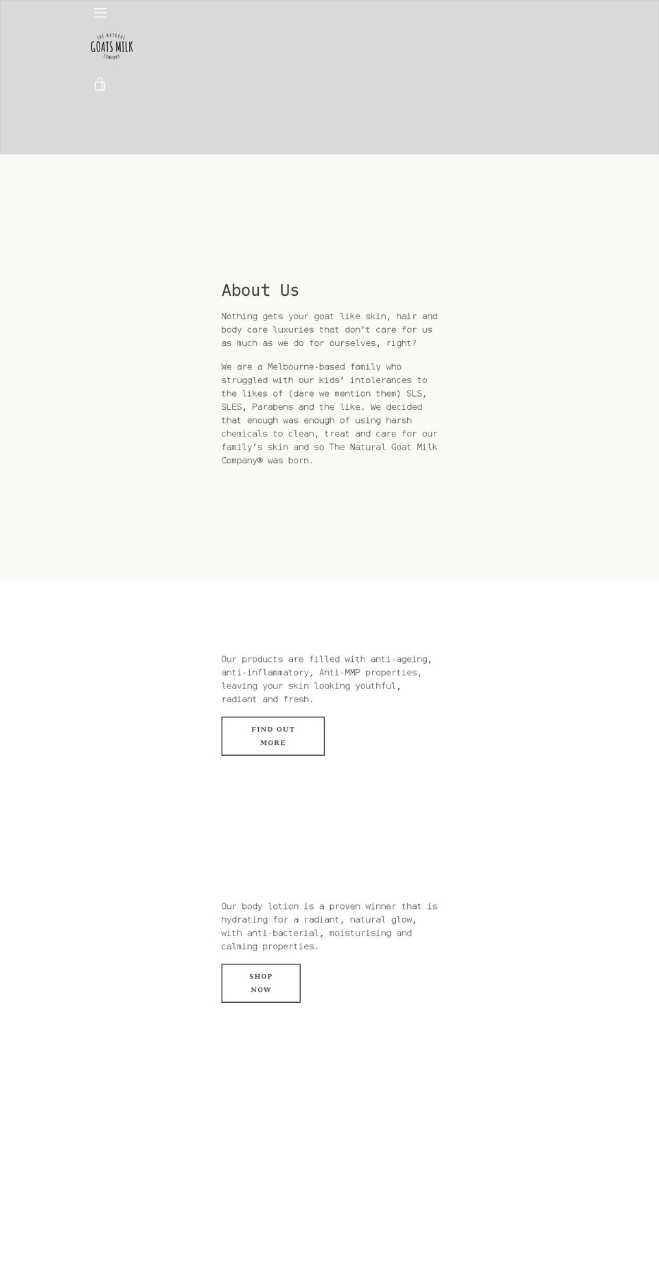 thenaturalgoatsmilkcompany.com.au shopify website screenshot