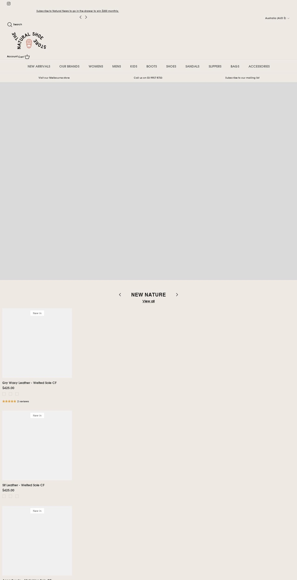 thenaturalshoestore.com.au shopify website screenshot