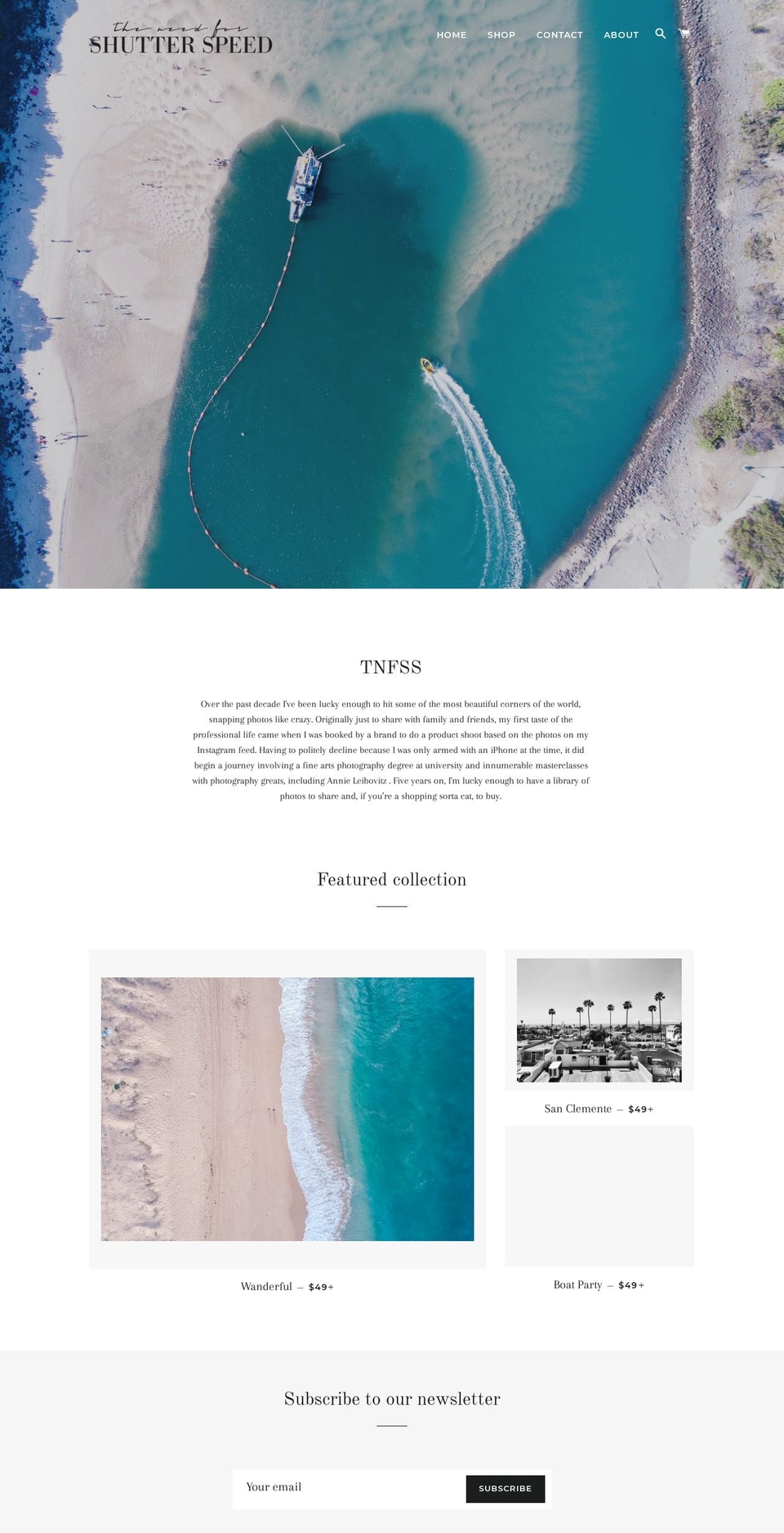 theneedforshutterspeed.com — Shopify storefront screenshot