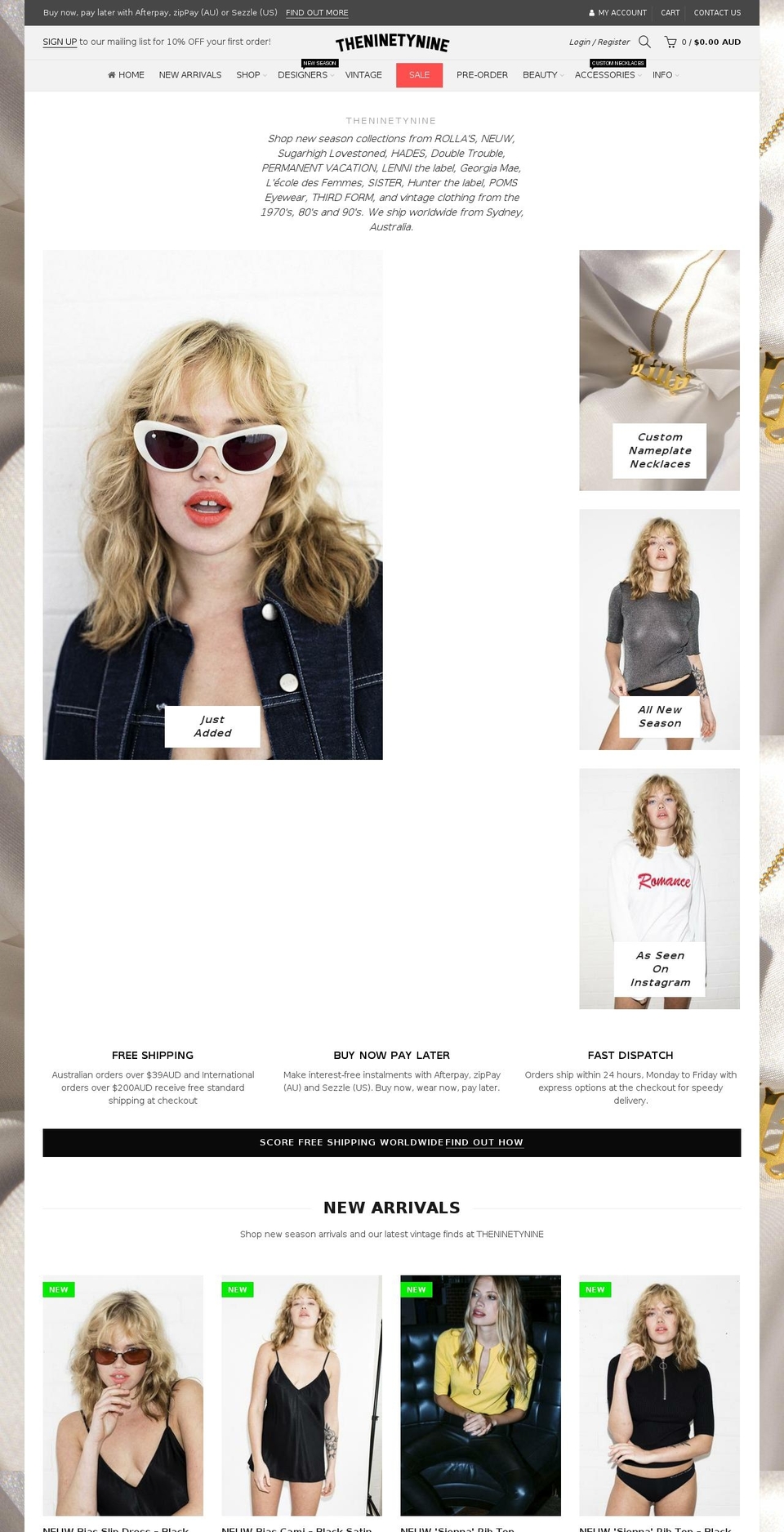 theninetynine.com.au shopify website screenshot