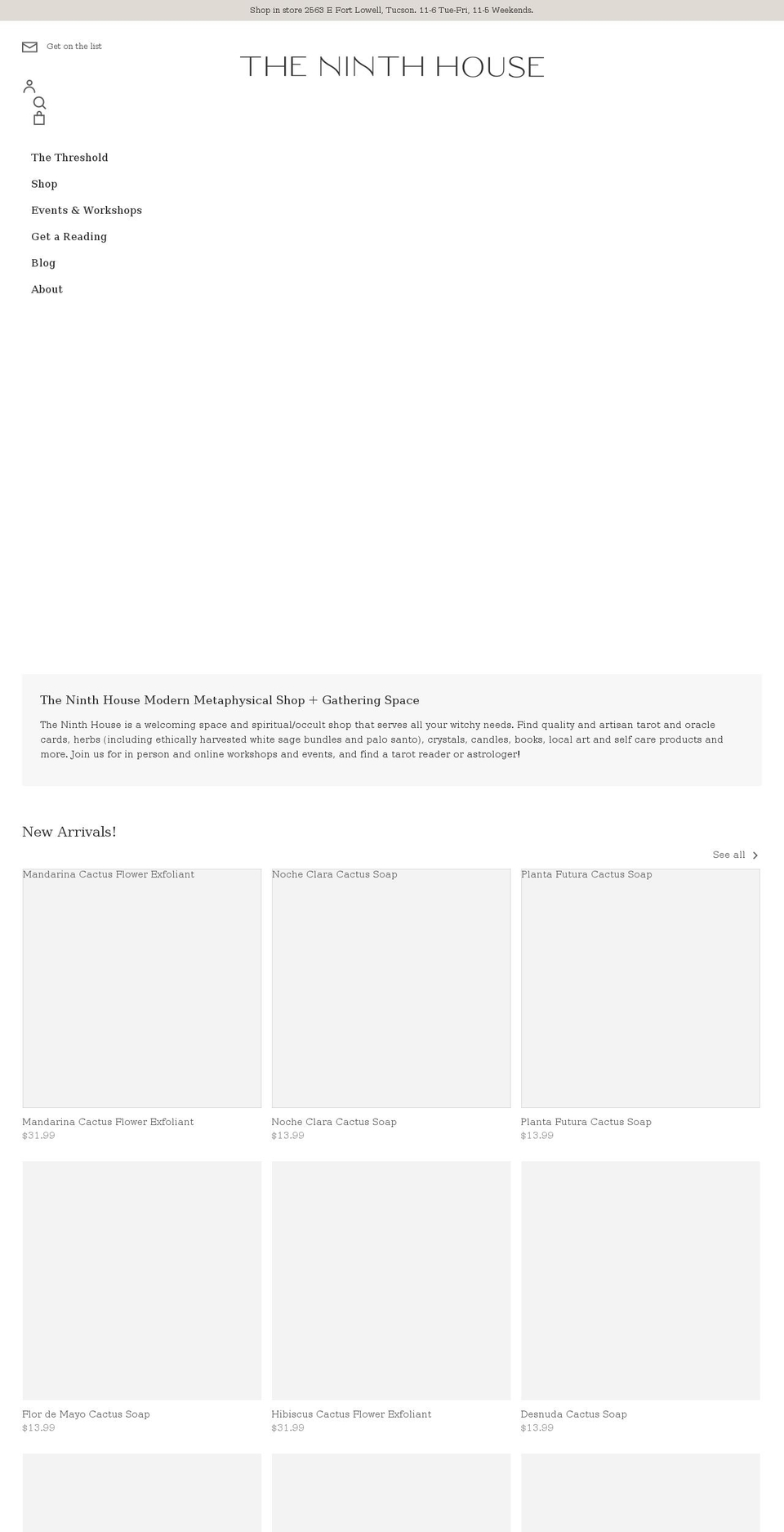 theninthhouseshop.com shopify website screenshot