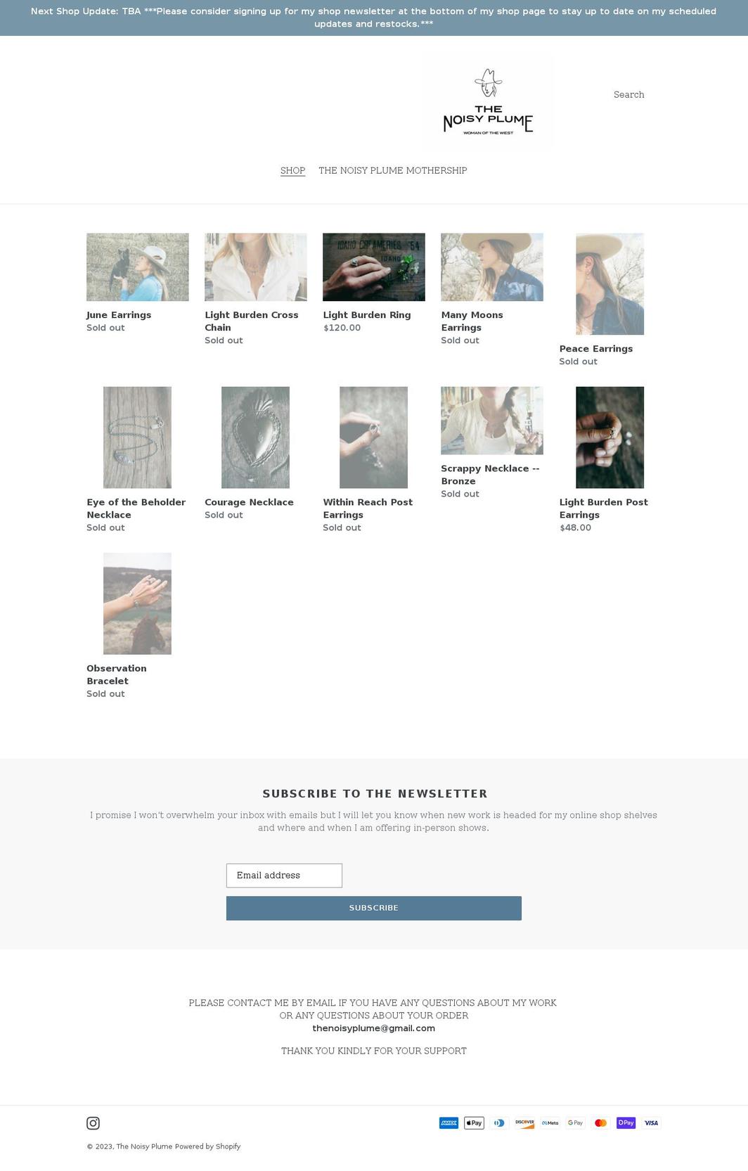 thenoisyplume.shop shopify website screenshot