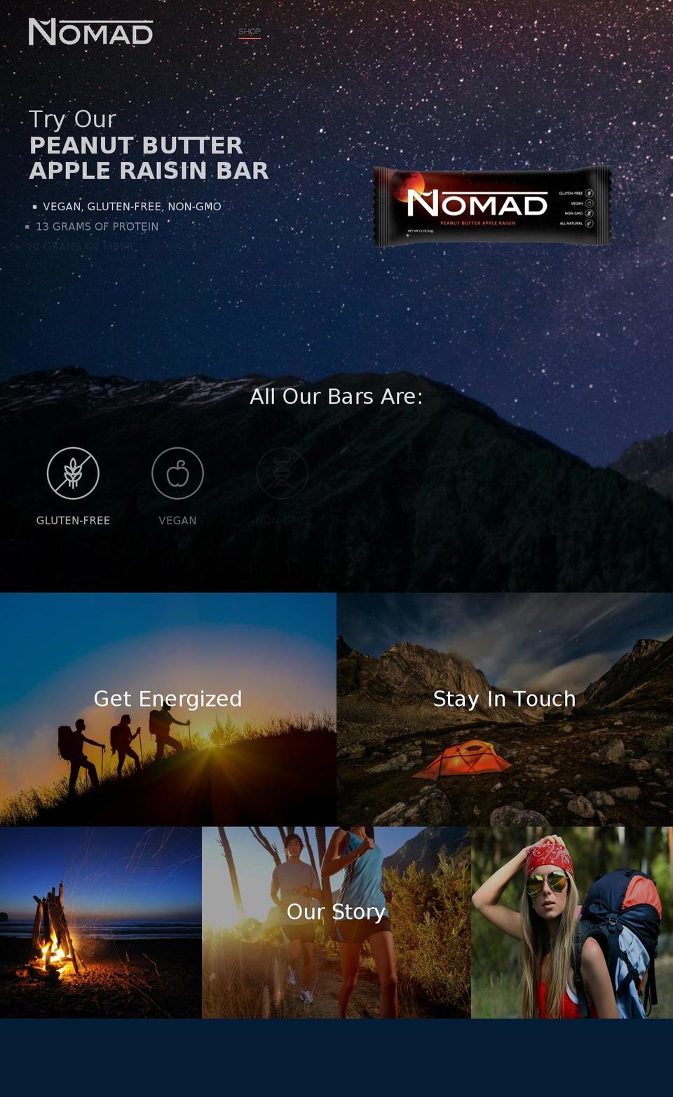 thenomadbars.com shopify website screenshot