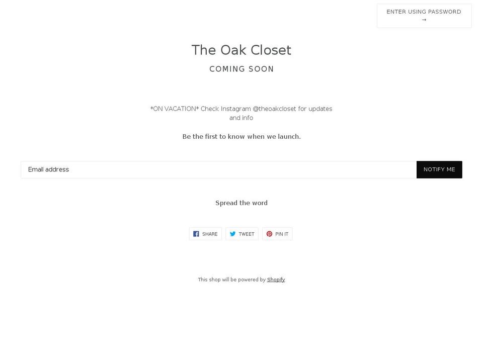 theoakcloset.com — Shopify storefront screenshot