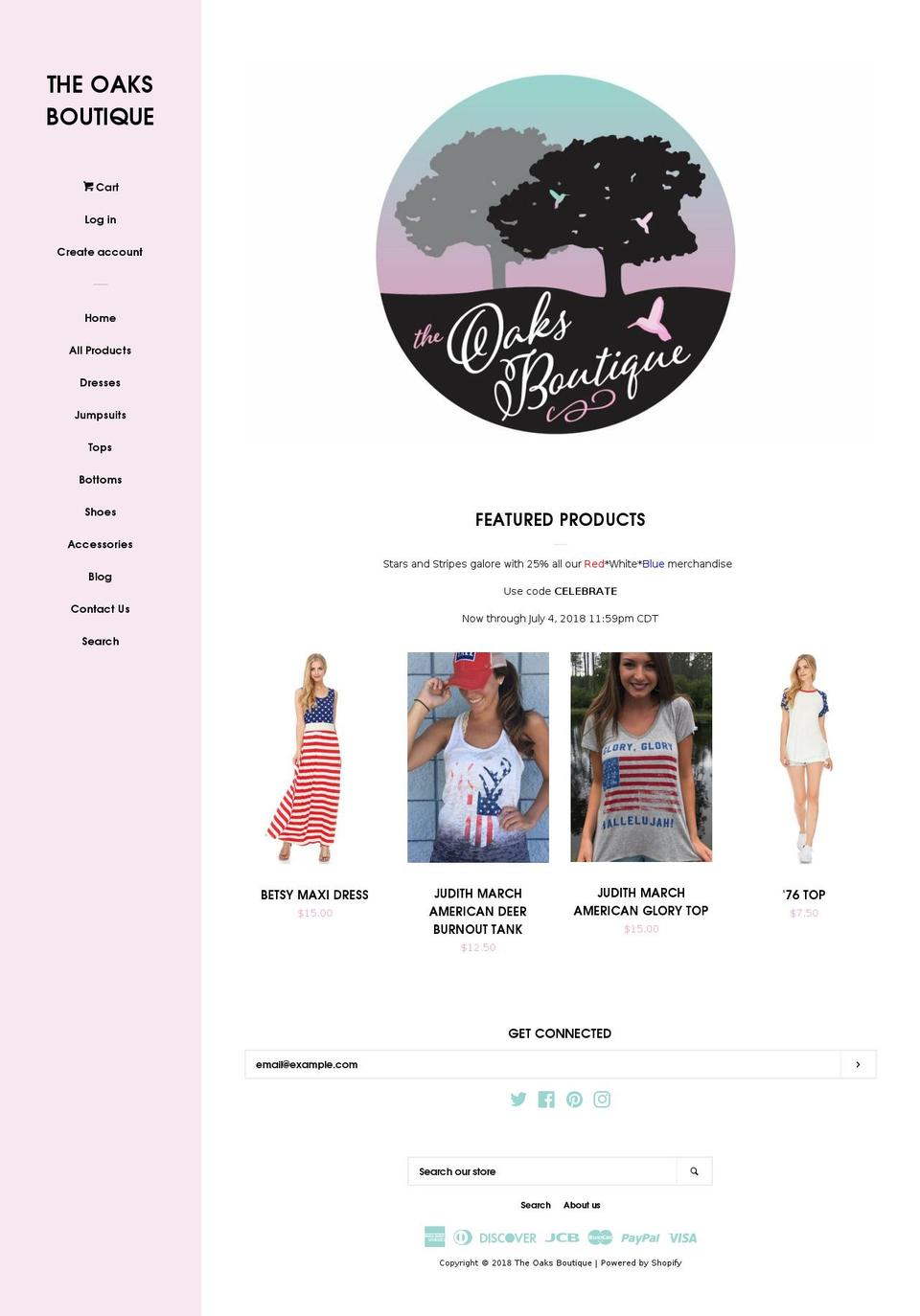 theoaksboutique.com shopify website screenshot