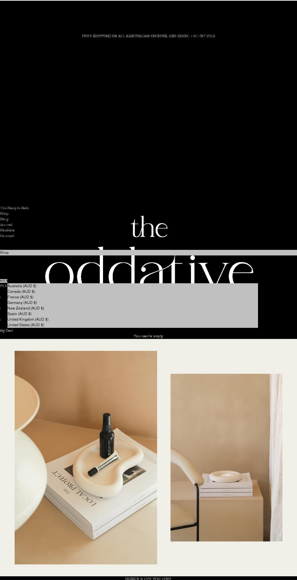 theoddative.com shopify website screenshot
