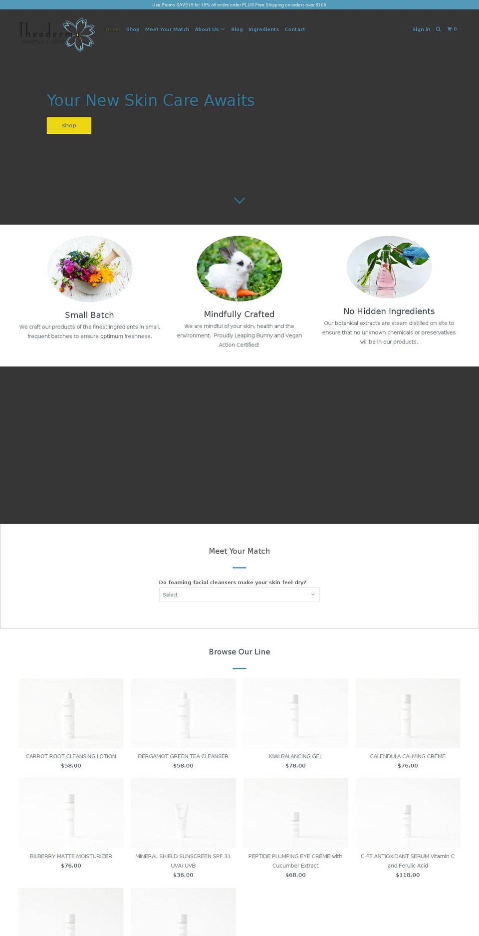 theodermaskincare.com shopify website screenshot
