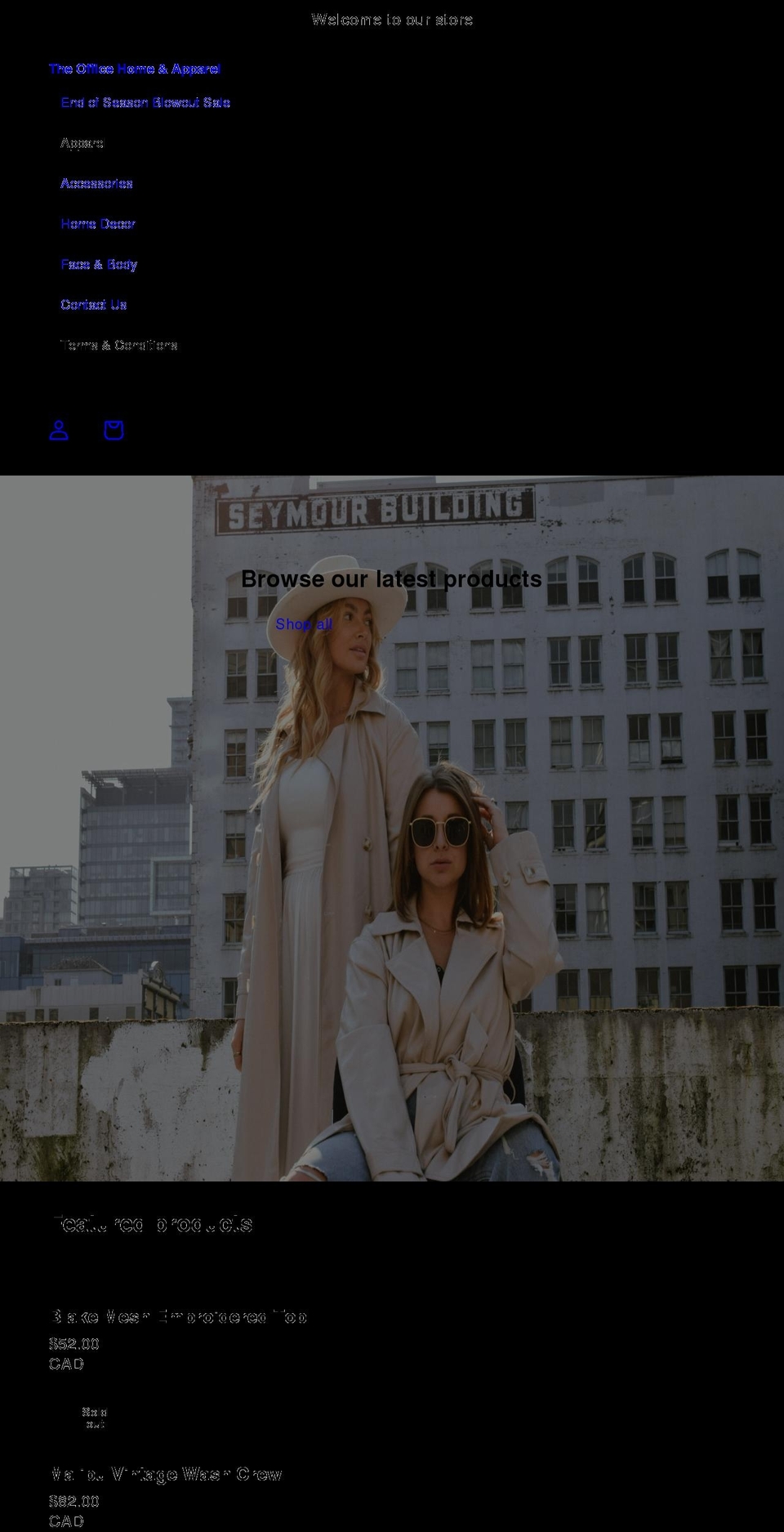 theofficehomeandapparel.com shopify website screenshot