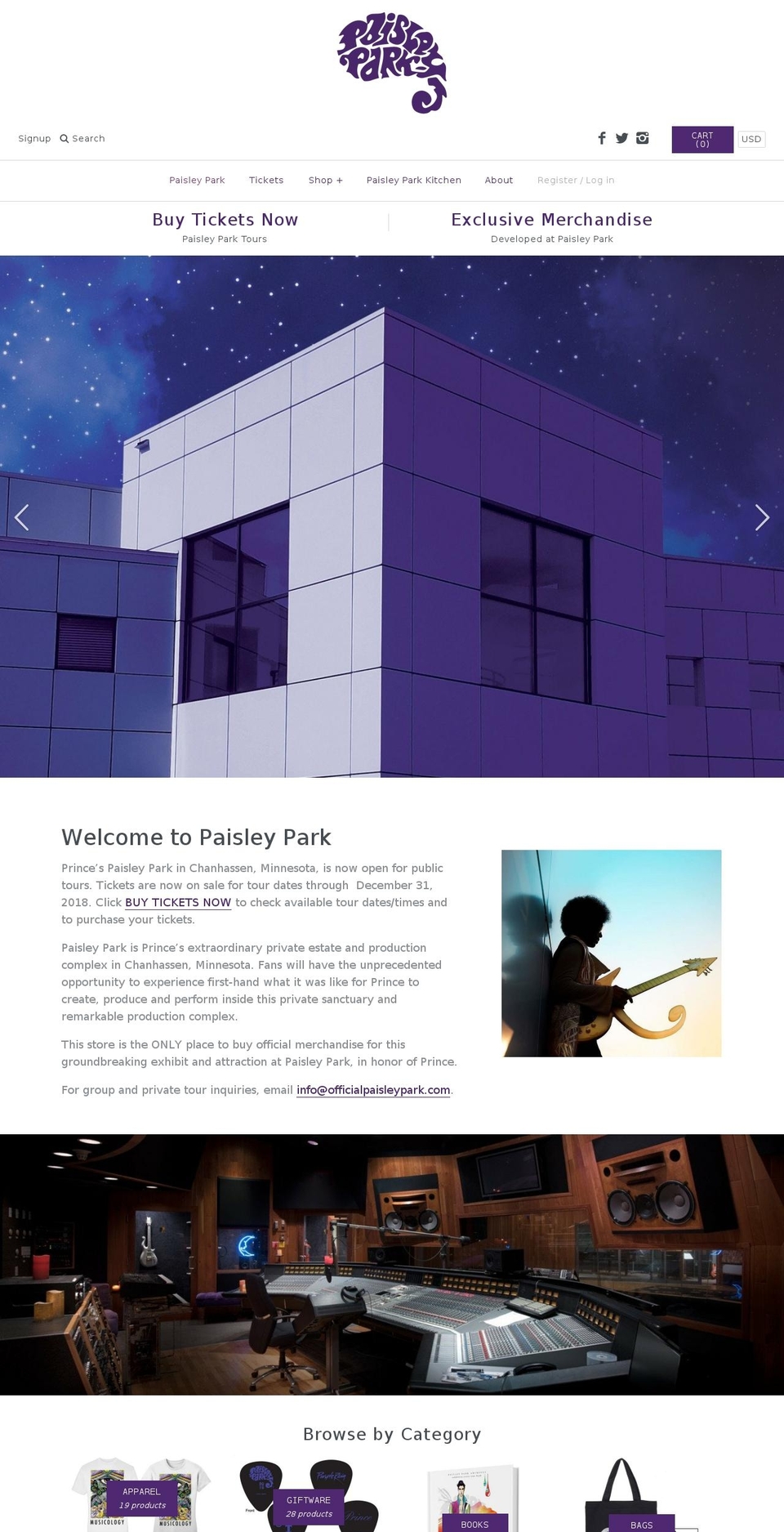 theofficialpaisleypark.com shopify website screenshot