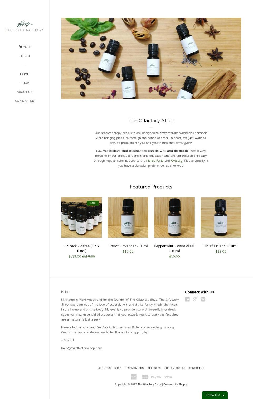 theolfactoryshop.com shopify website screenshot