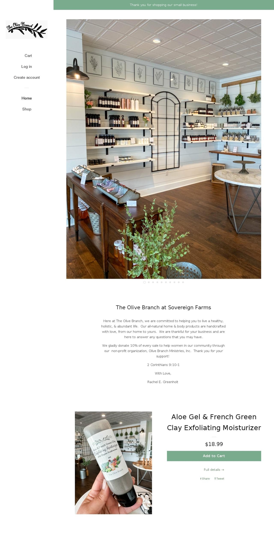 theolivebranchatsovereignfarms.com shopify website screenshot