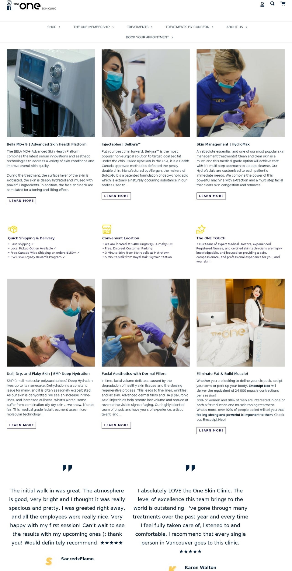 theoneskinclinic.com shopify website screenshot