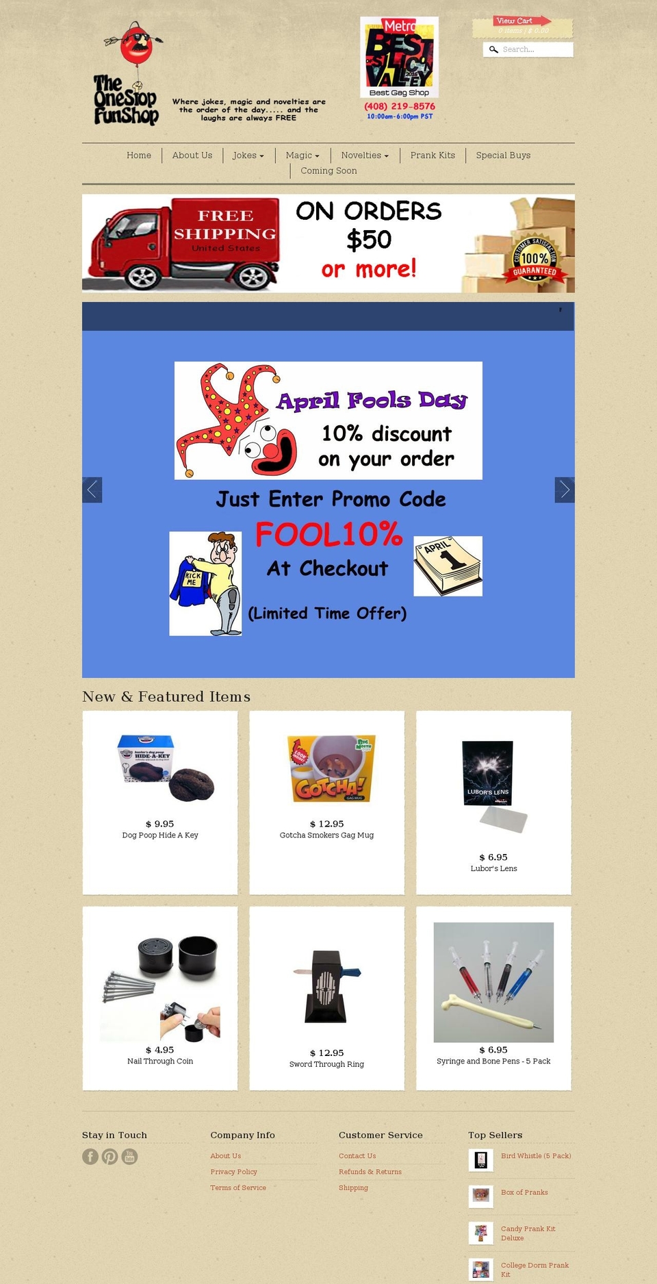 theonestopfunshop.com shopify website screenshot
