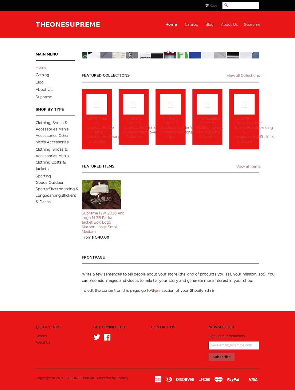 theonesupreme.com shopify website screenshot