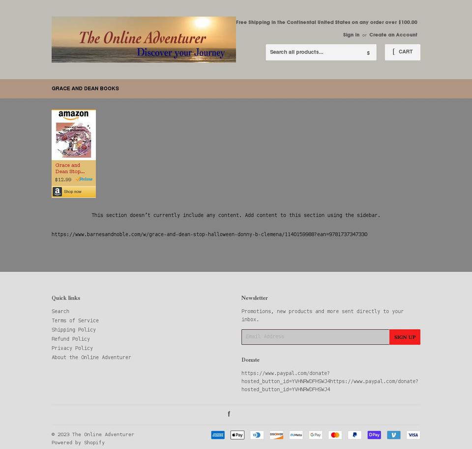 theonlineadventurer.org shopify website screenshot