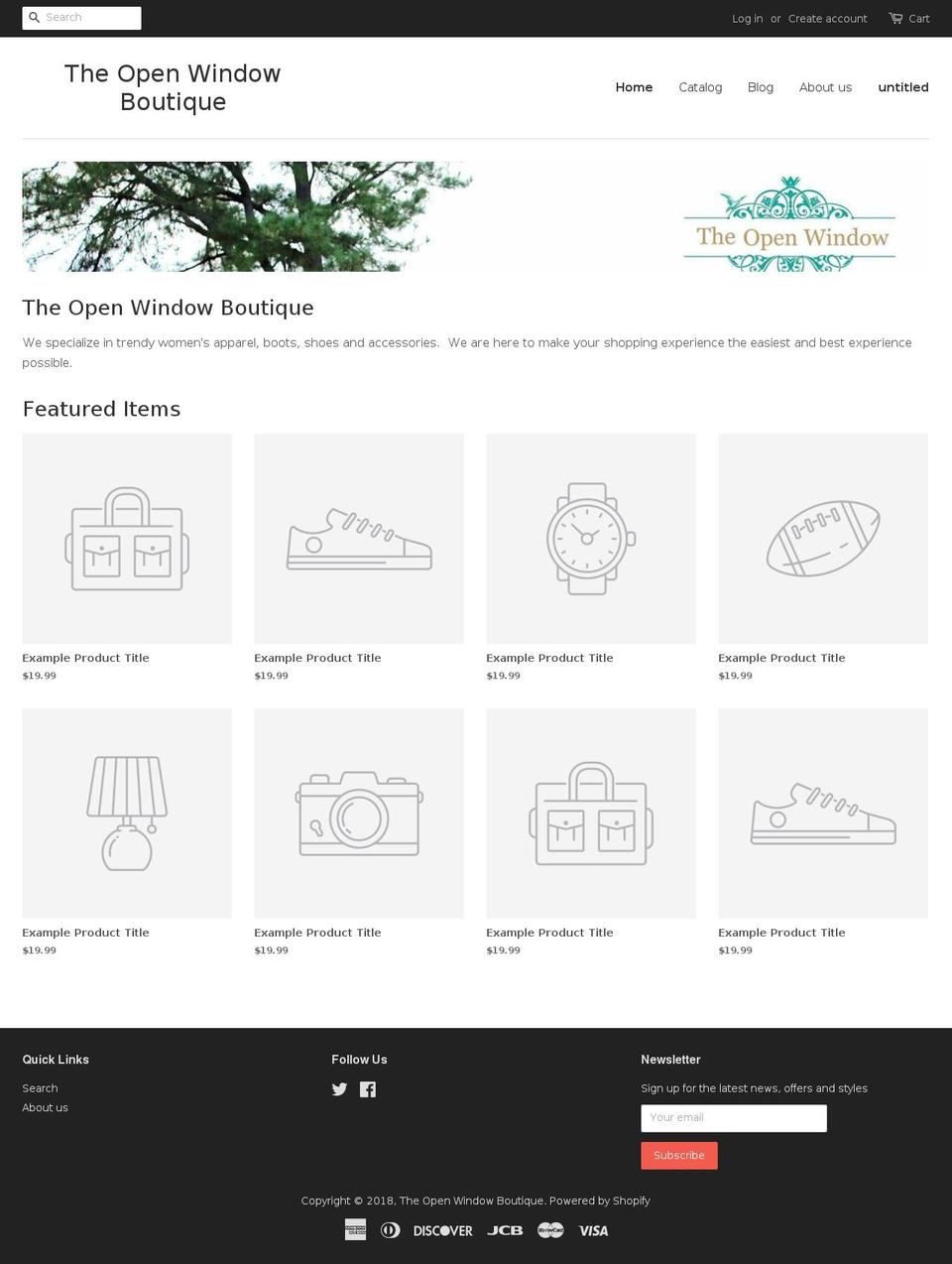 theopenwindowboutique.net shopify website screenshot