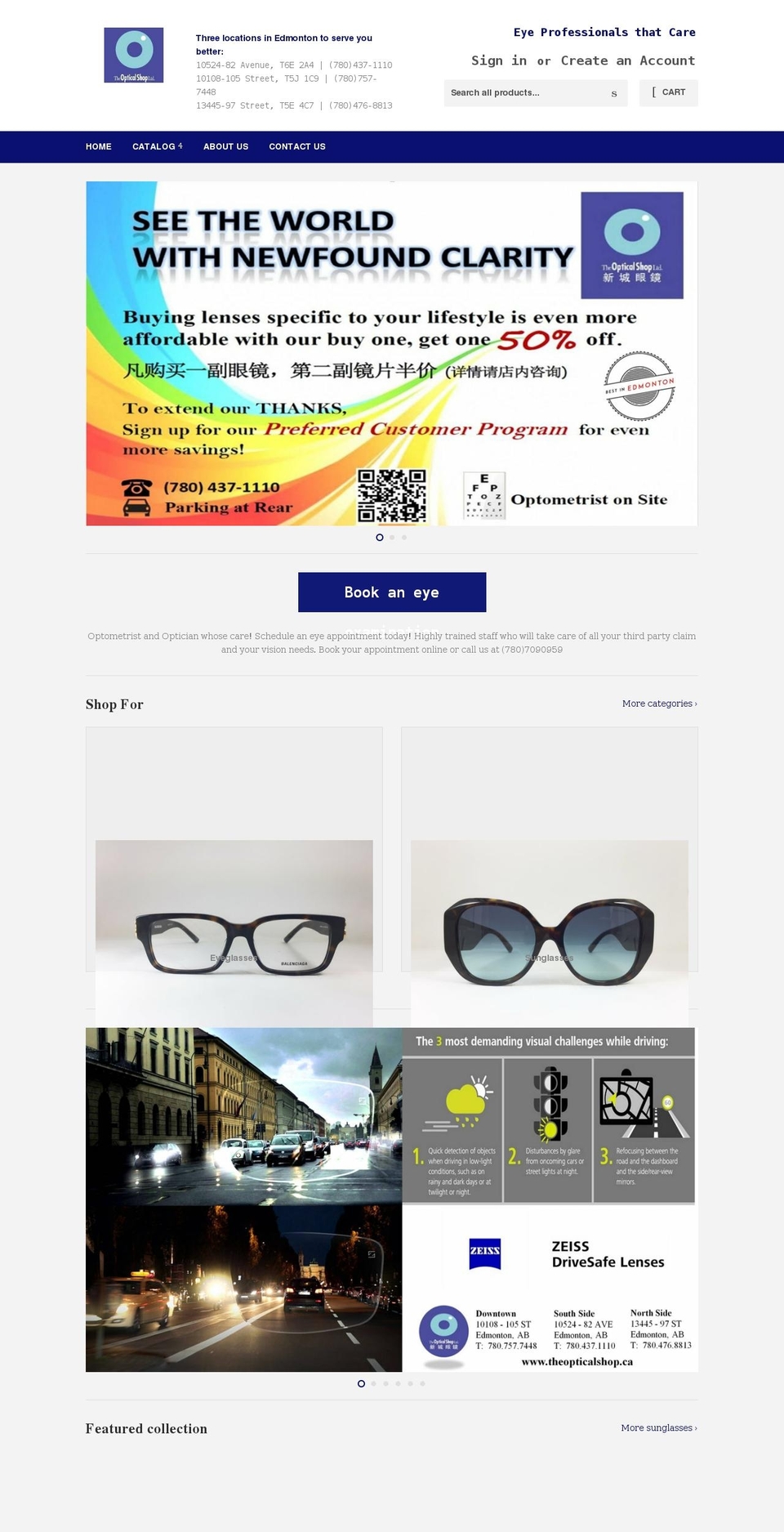 theopticalshop.ca shopify website screenshot