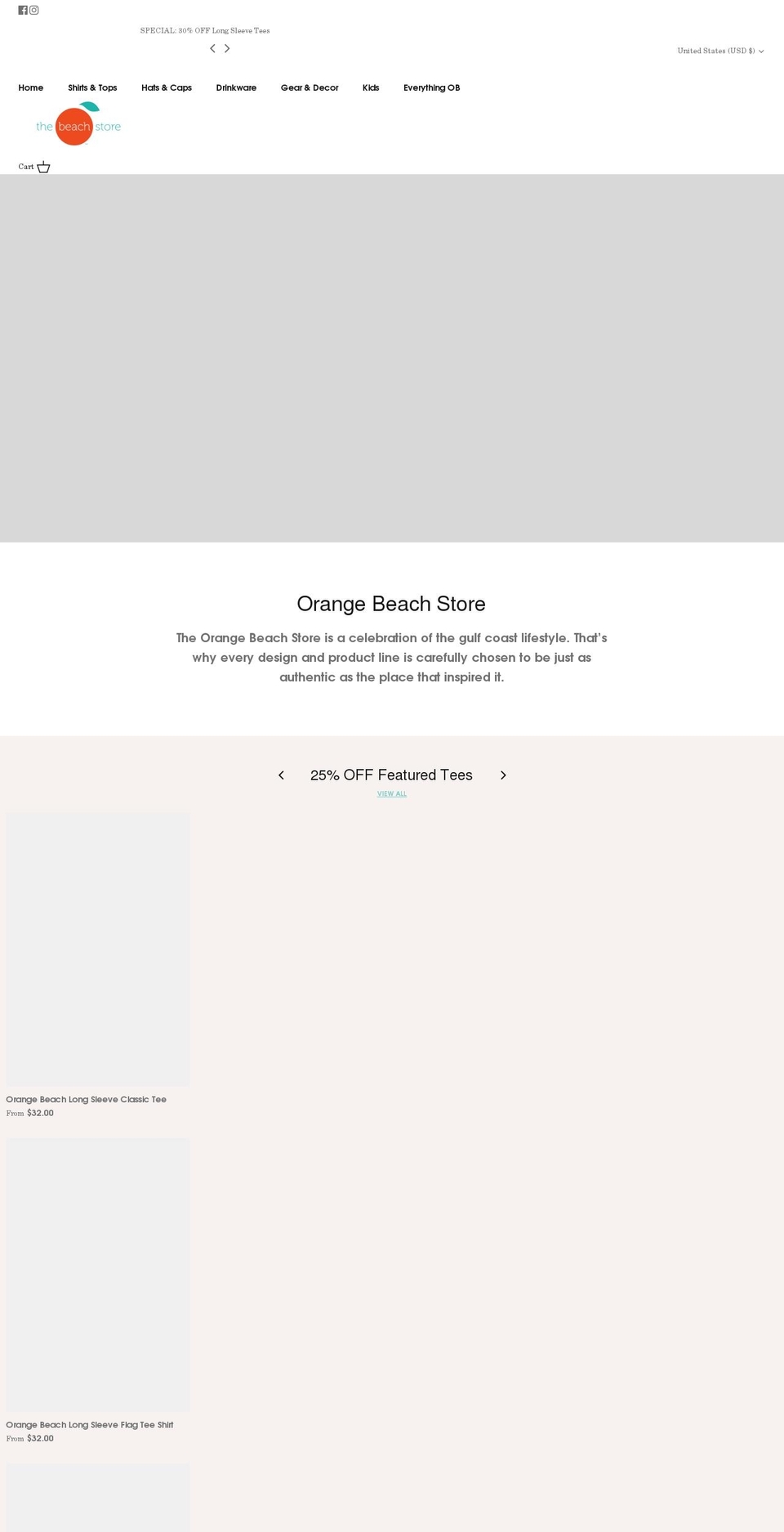 theorangebeachstore.com shopify website screenshot