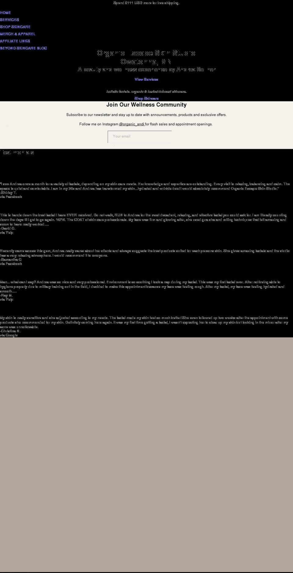 theorganicescape.com shopify website screenshot