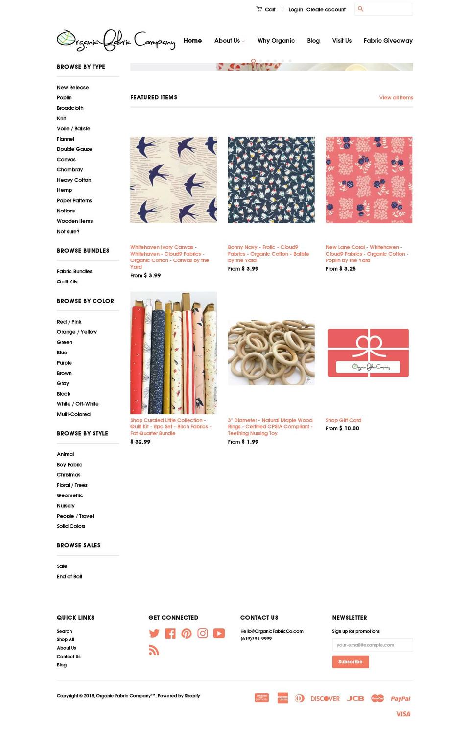 theorganicfabriccompany.com shopify website screenshot