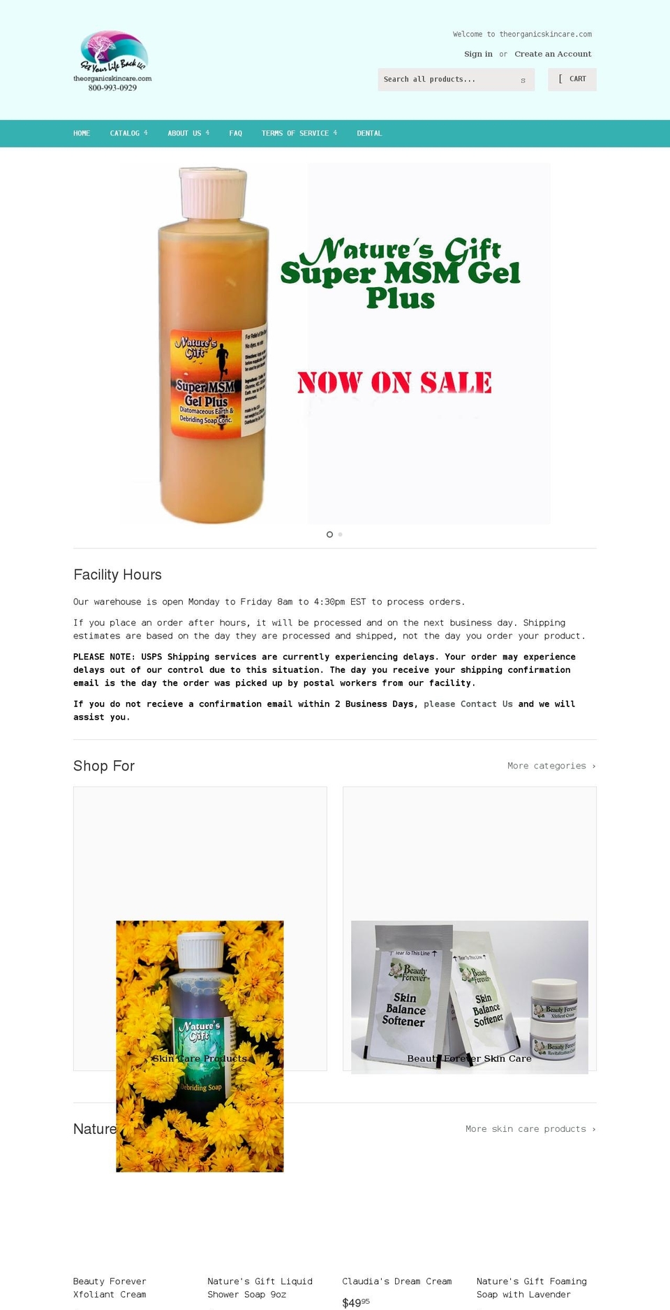 theorganicskincare.com shopify website screenshot