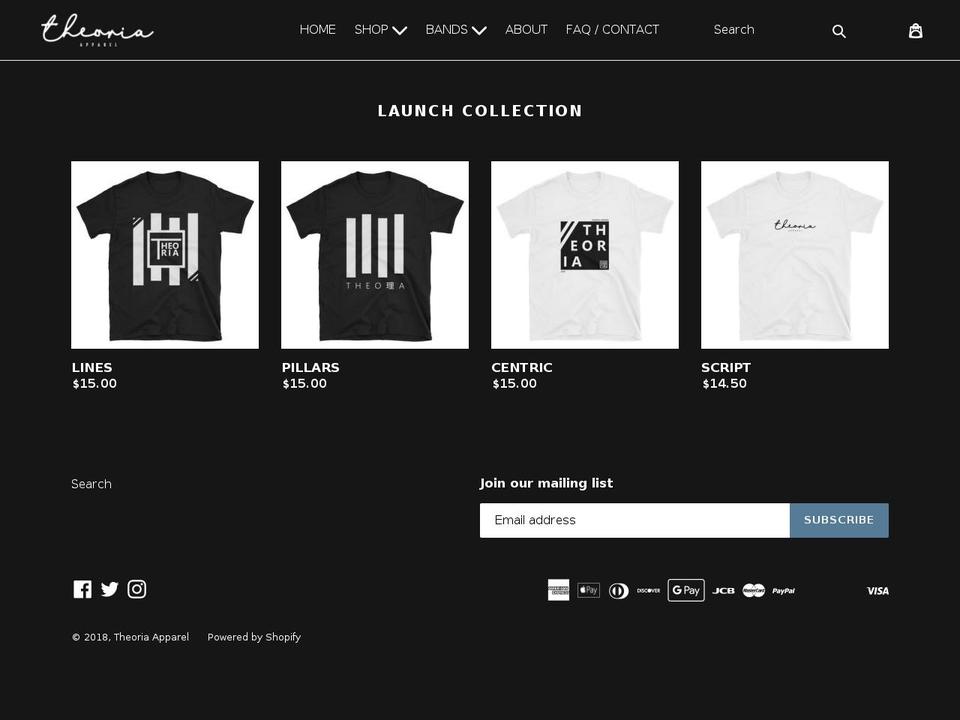 theoriaapparel.com — Shopify storefront screenshot