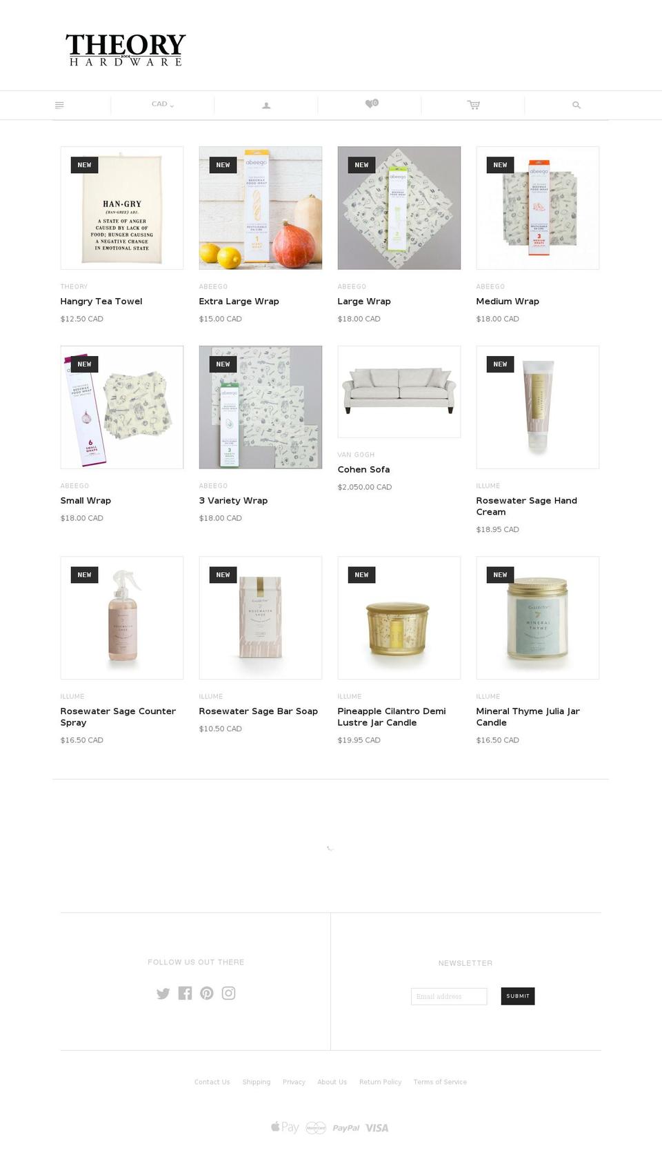 theoryhardware.com shopify website screenshot
