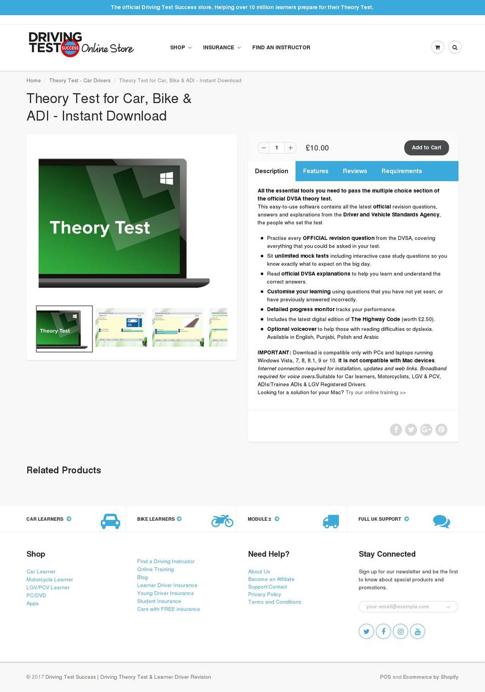 theorytestquestions.com shopify website screenshot