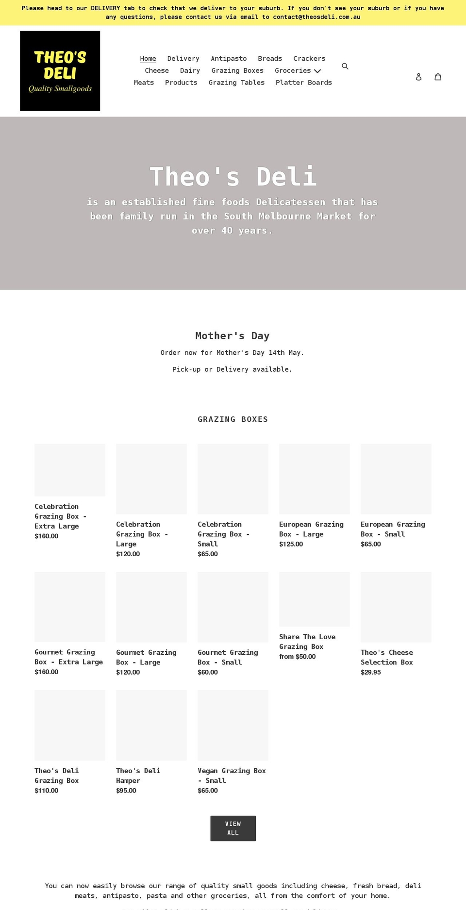 theosdeli.com.au shopify website screenshot