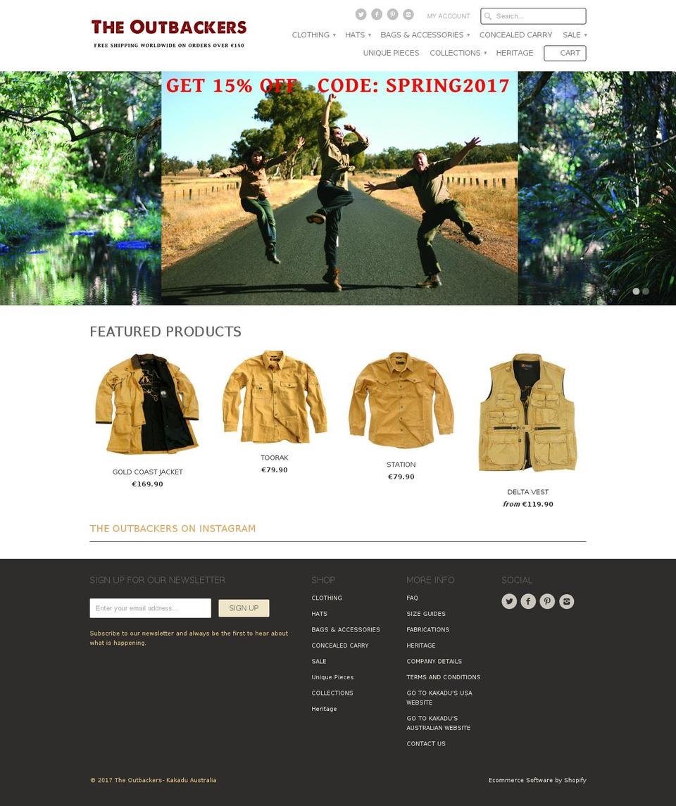 theoutbackers.com shopify website screenshot