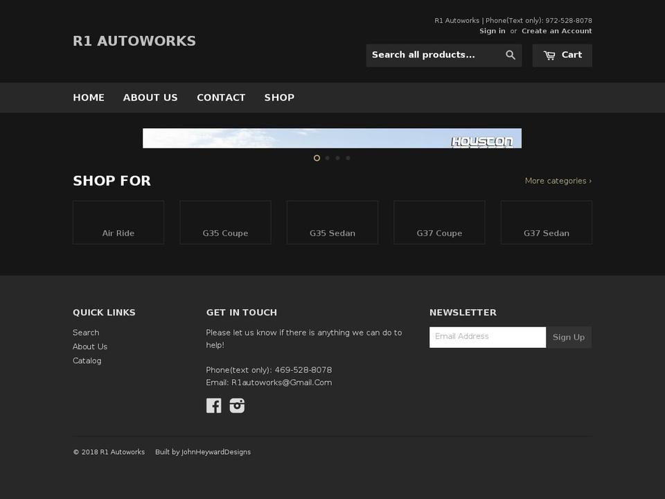 R1 Custom Shopify theme site example theoutcastgarage.com