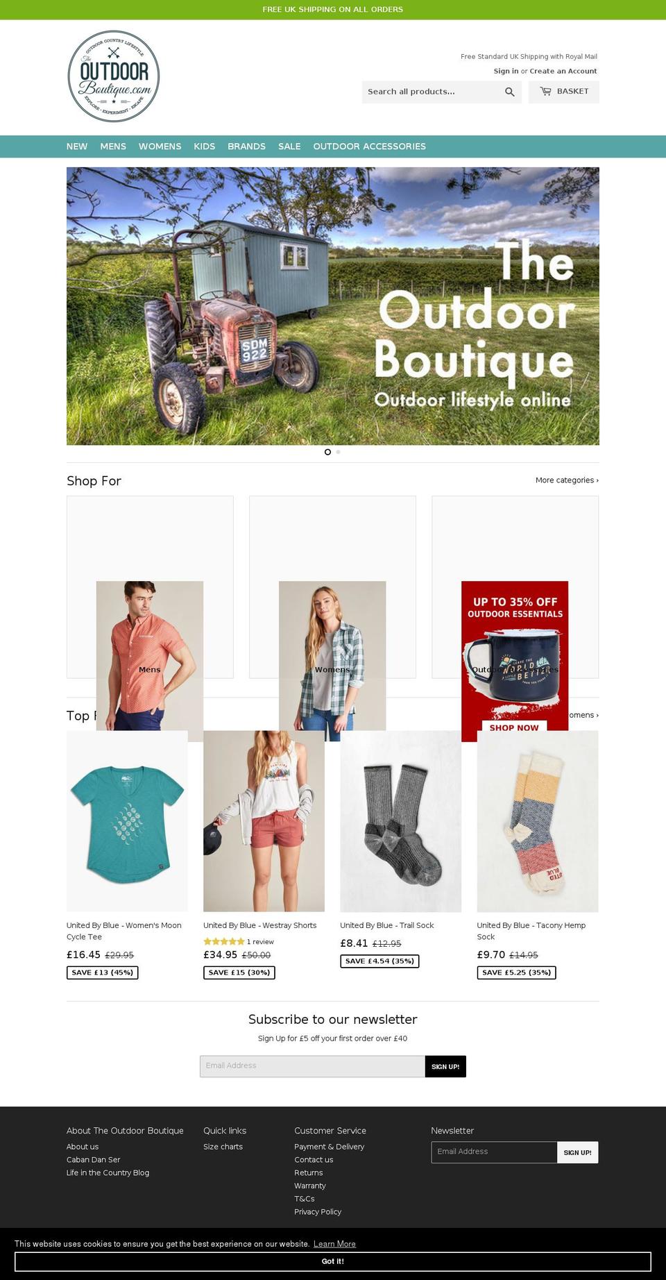 theoutdoorboutique.com shopify website screenshot
