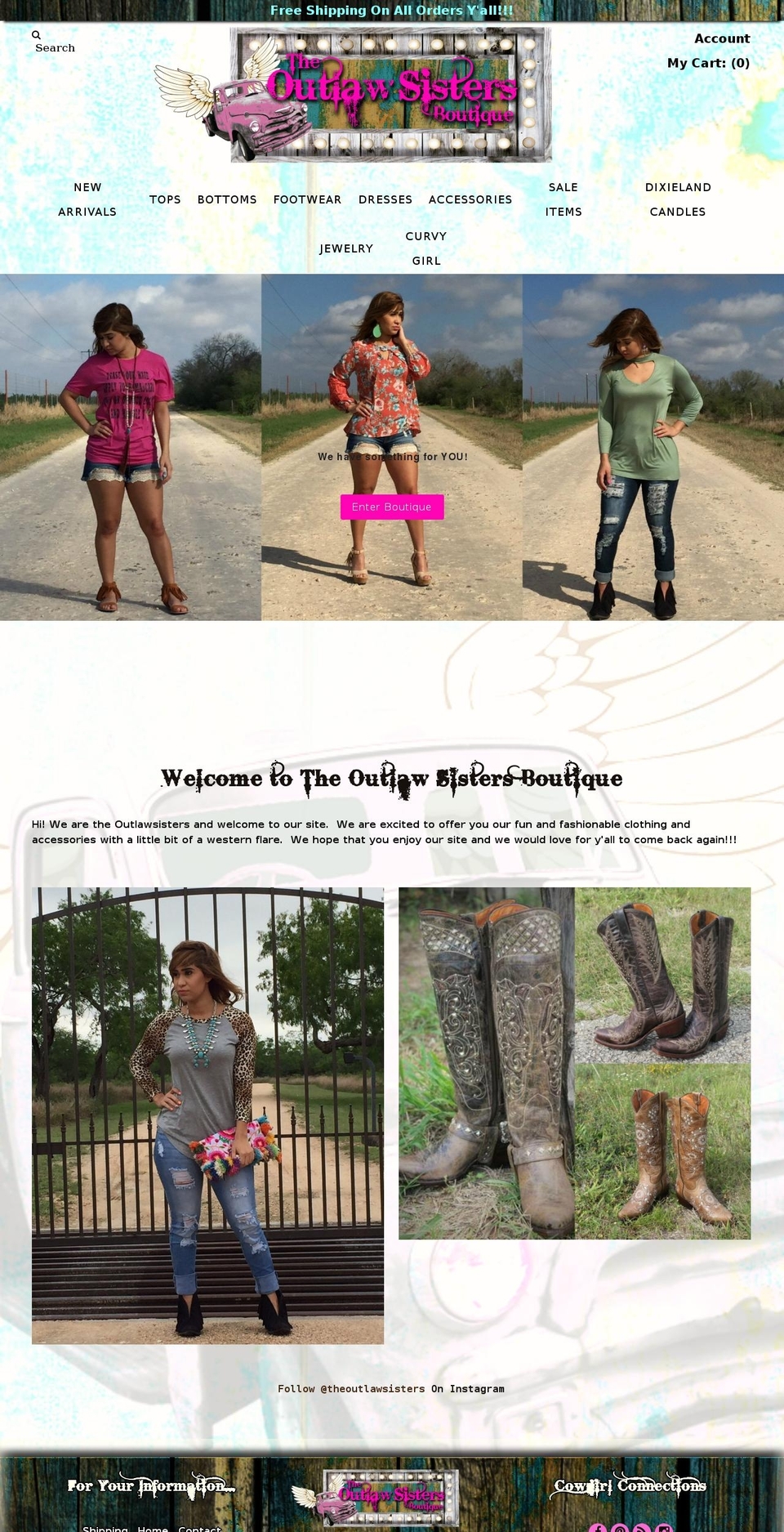theoutlawsistersboutique.com shopify website screenshot