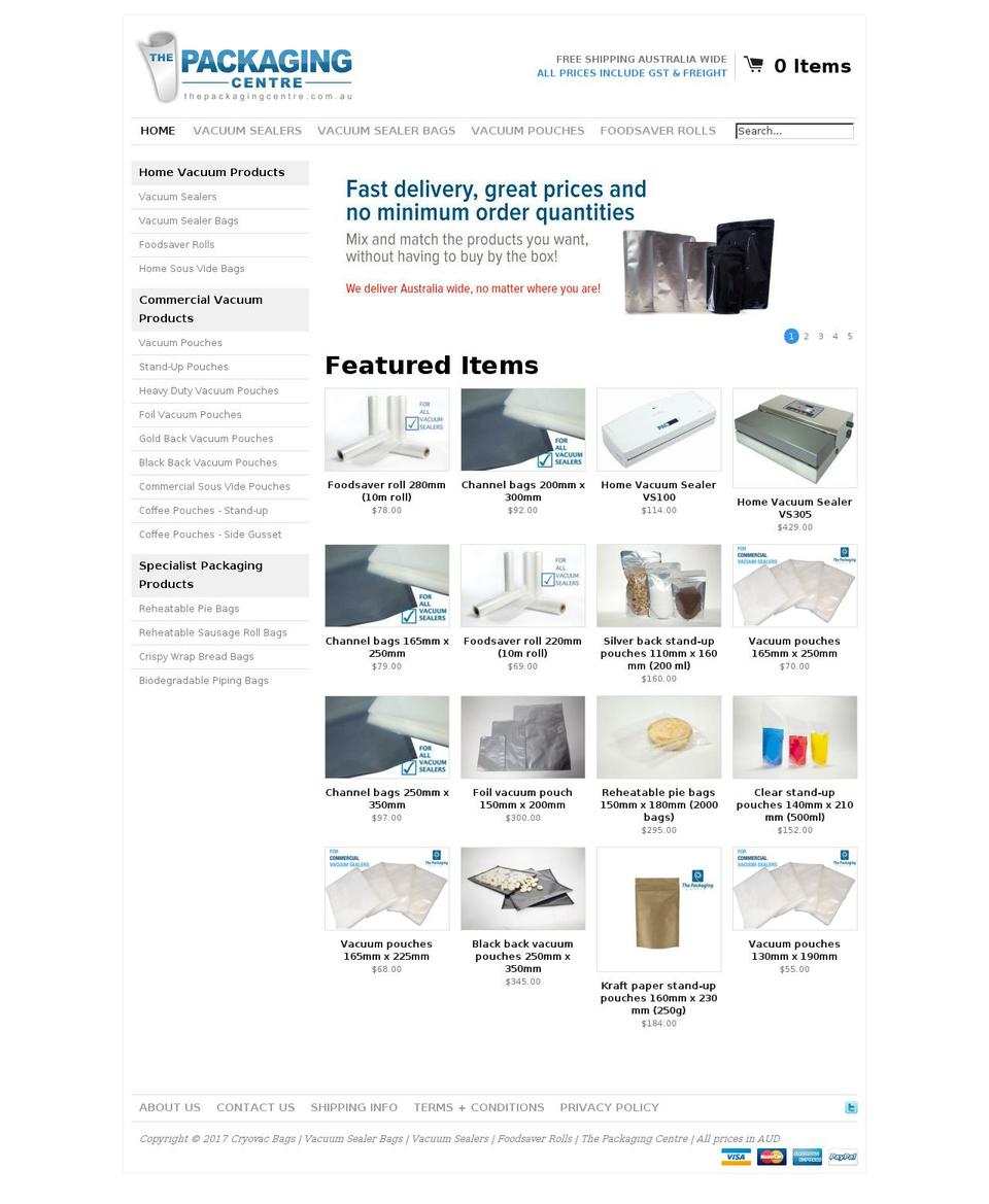 thepackagingcentre.com.au shopify website screenshot