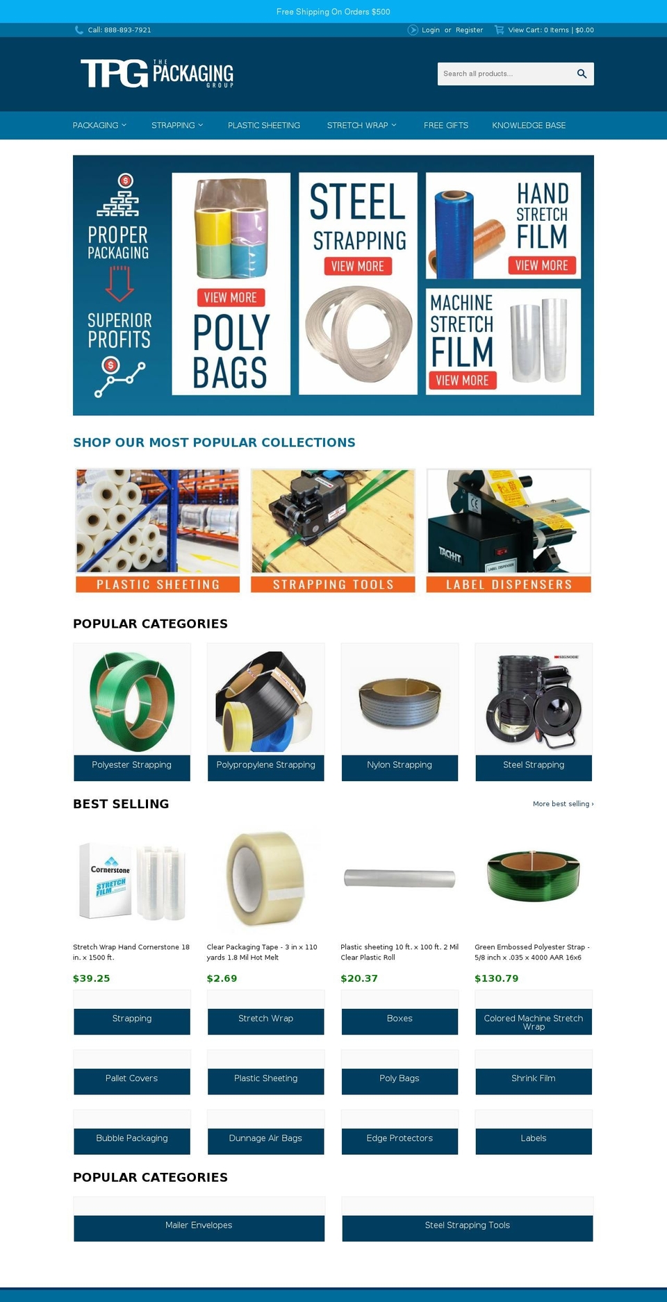 Active site Shopify theme site example thepackaginggroup.com