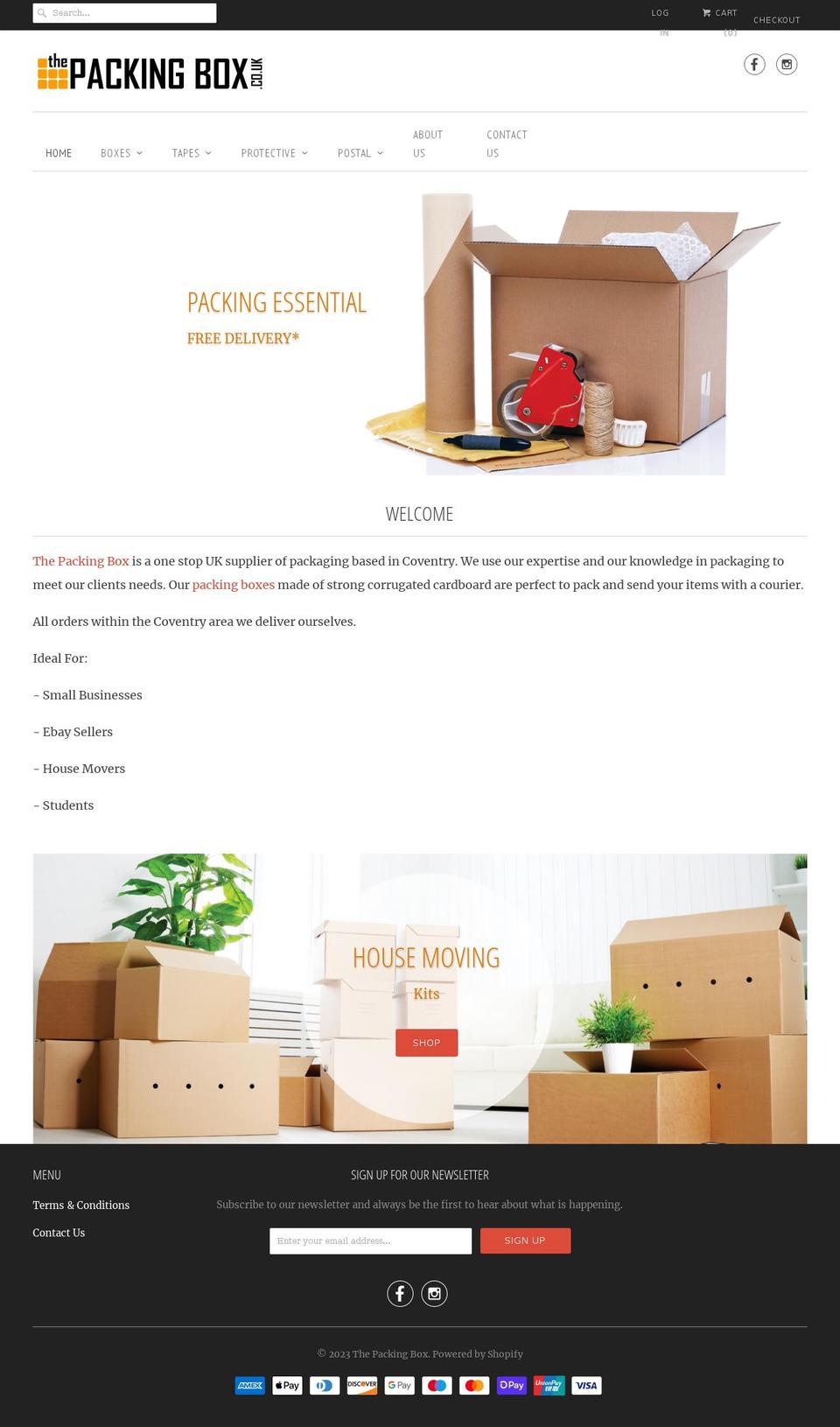 thepackingbox.co.uk shopify website screenshot