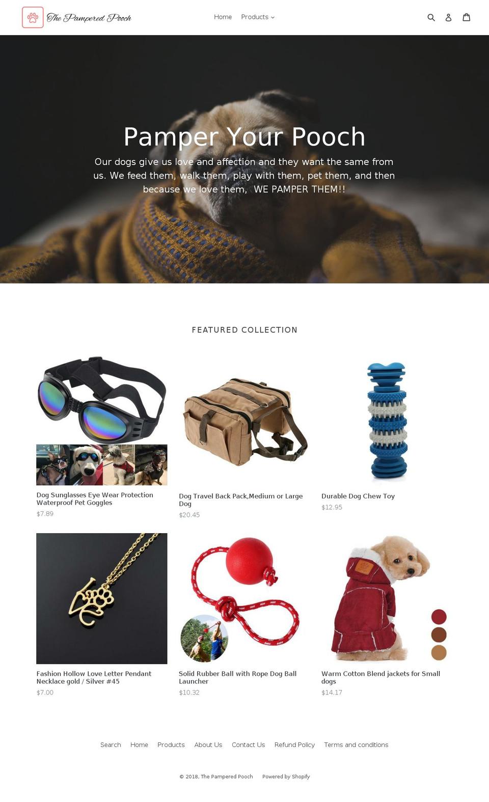 thepamperedpooch.net shopify website screenshot