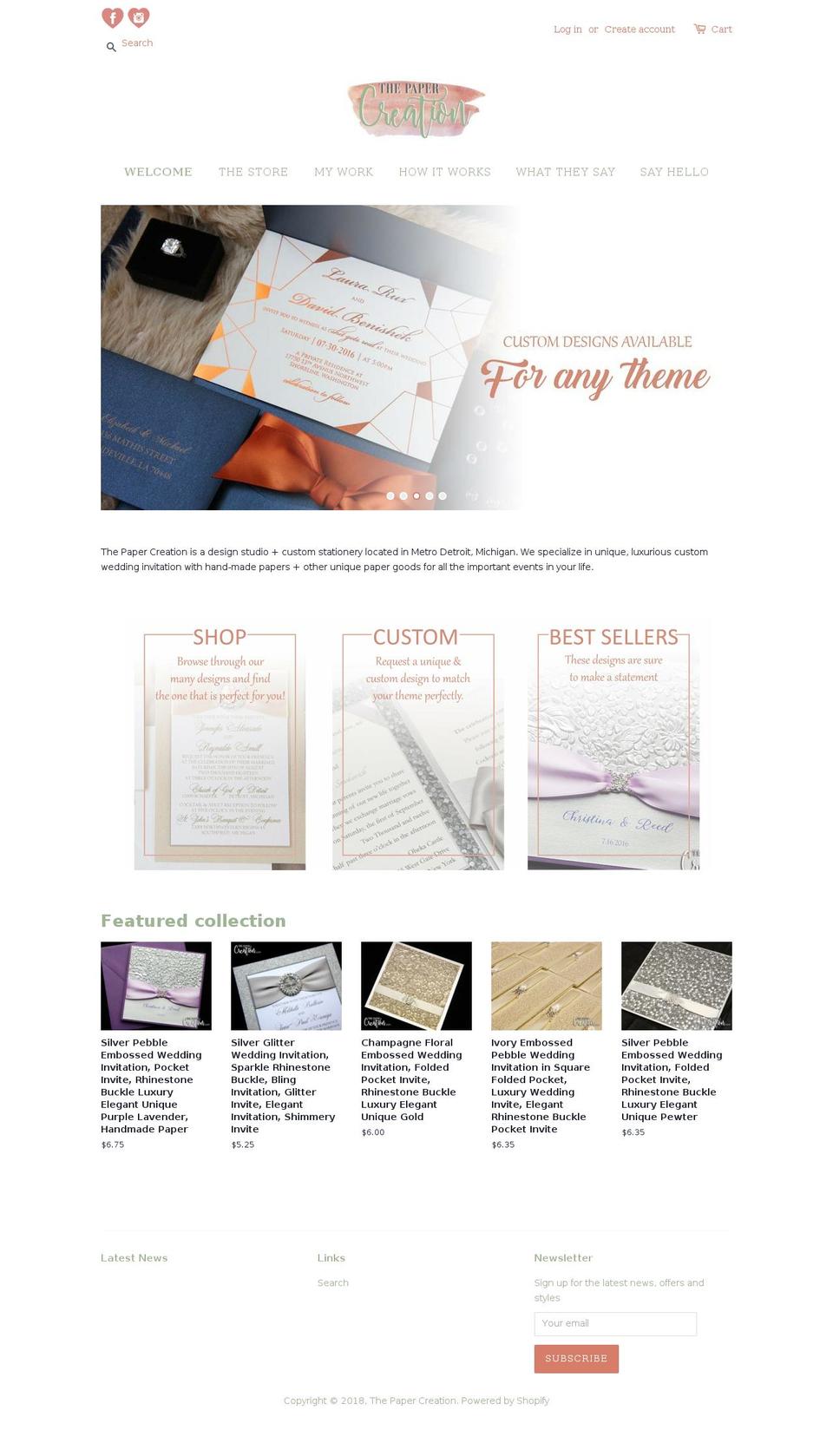 thepapercreation.com shopify website screenshot