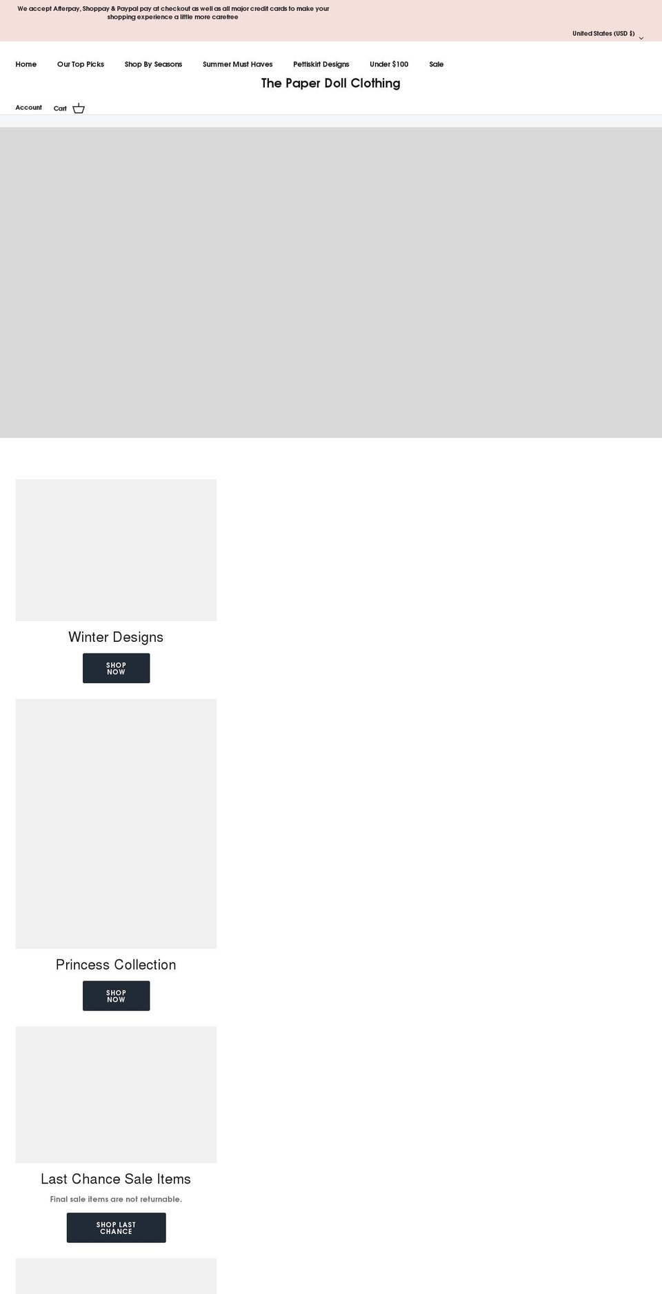 thepaperdollclothing.com shopify website screenshot
