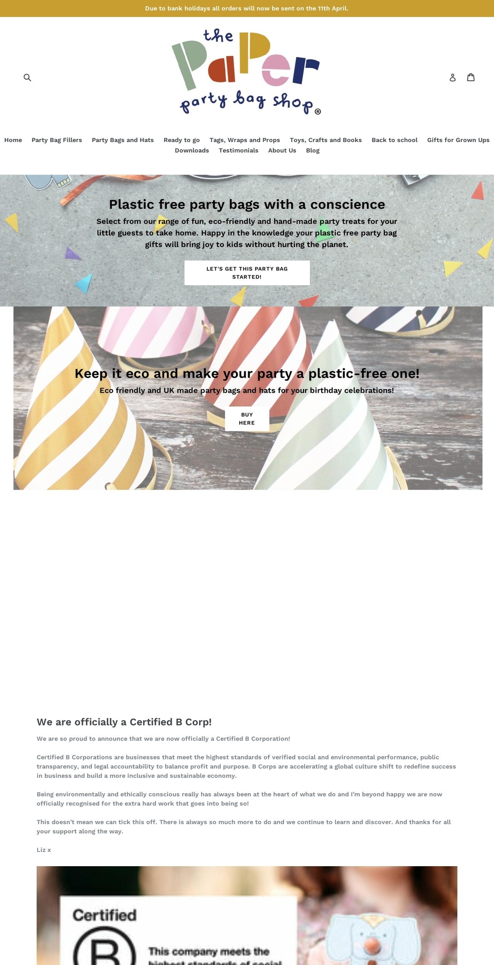 thepaperpartybagshop.com — Shopify storefront screenshot