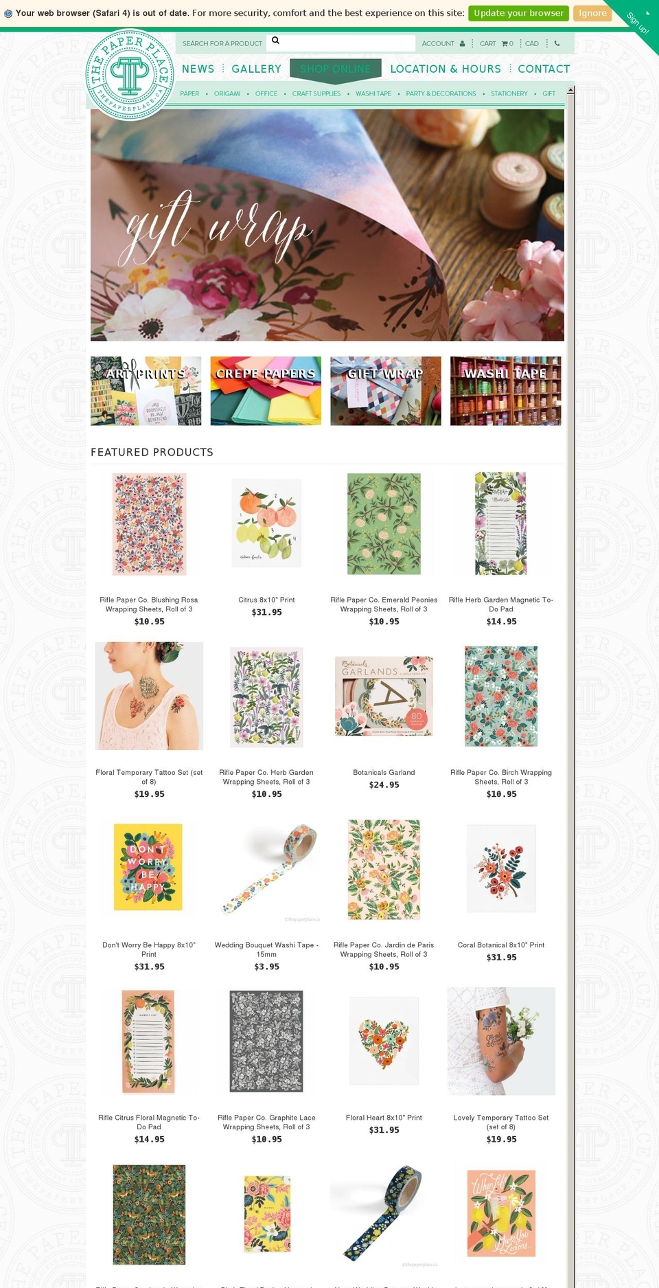 thepaperplace.ca shopify website screenshot