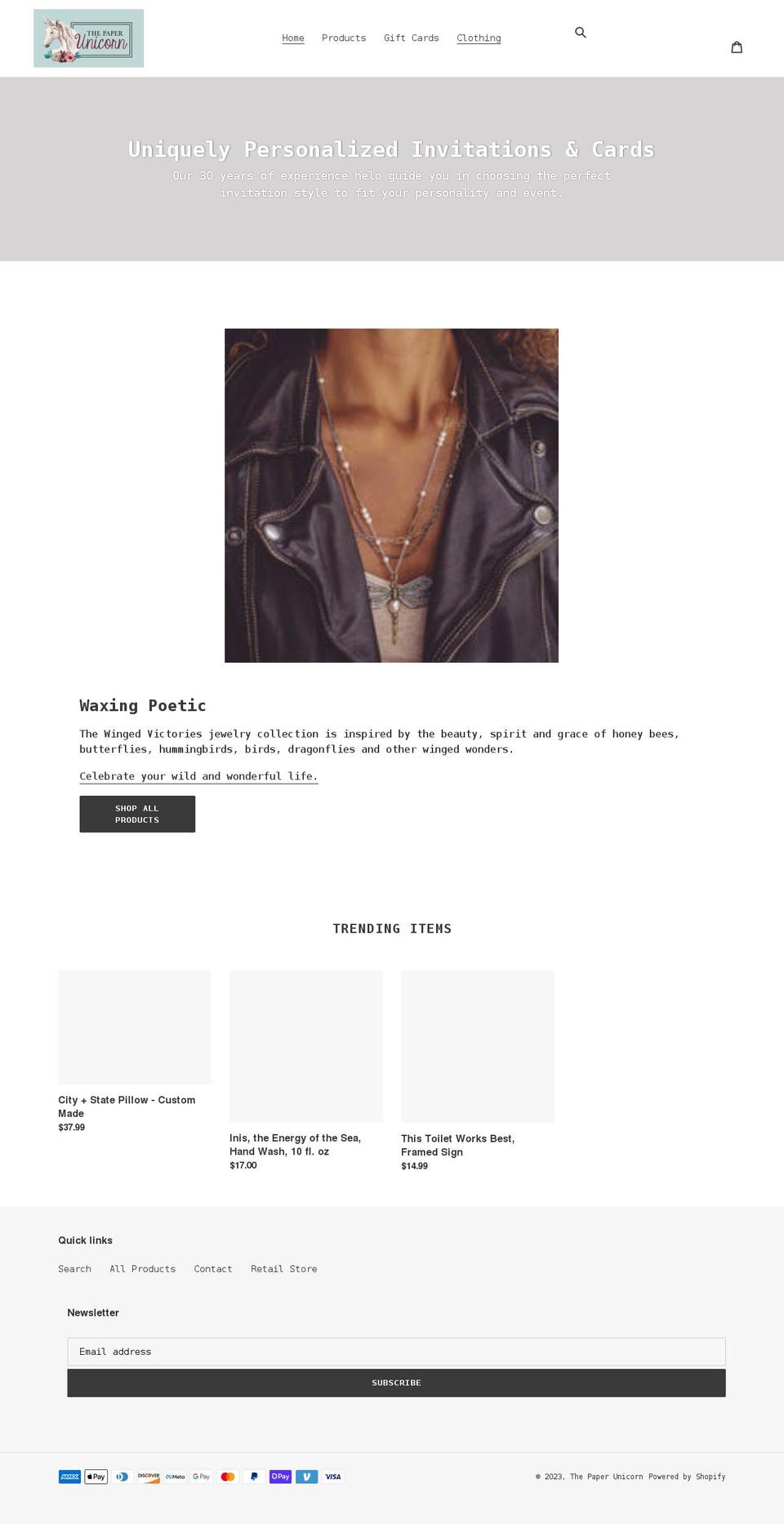 thepaperunicorn.com shopify website screenshot
