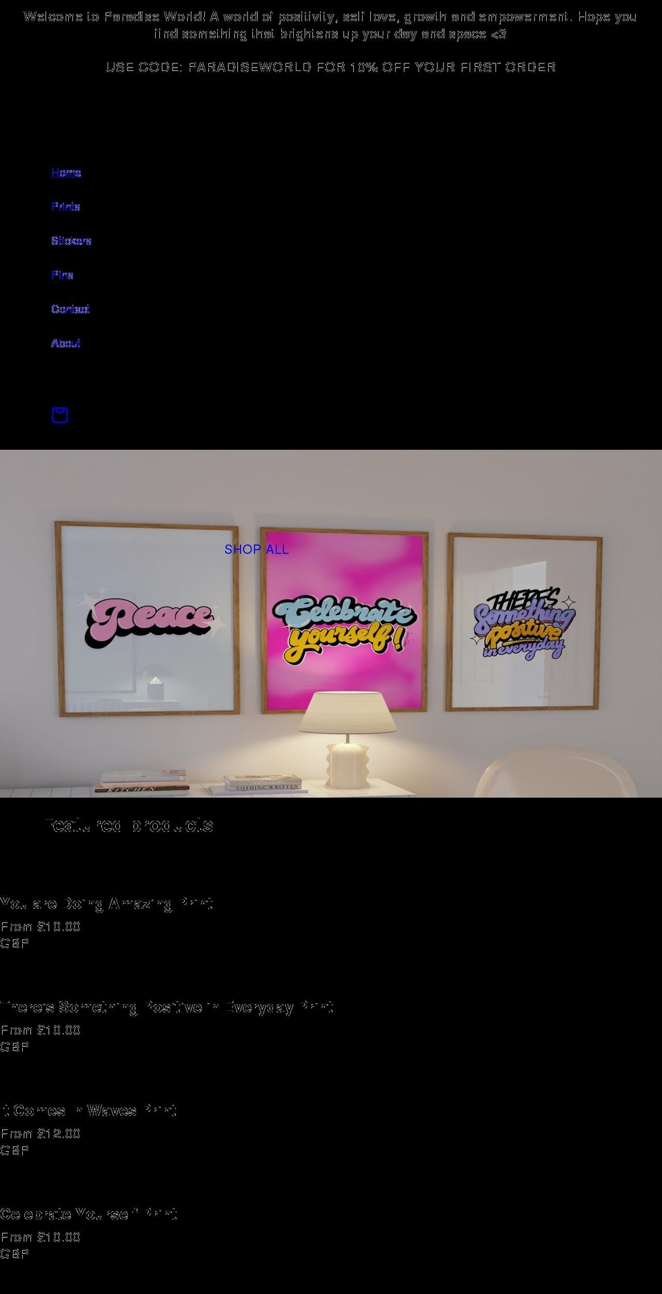 theparadiseworld.com shopify website screenshot