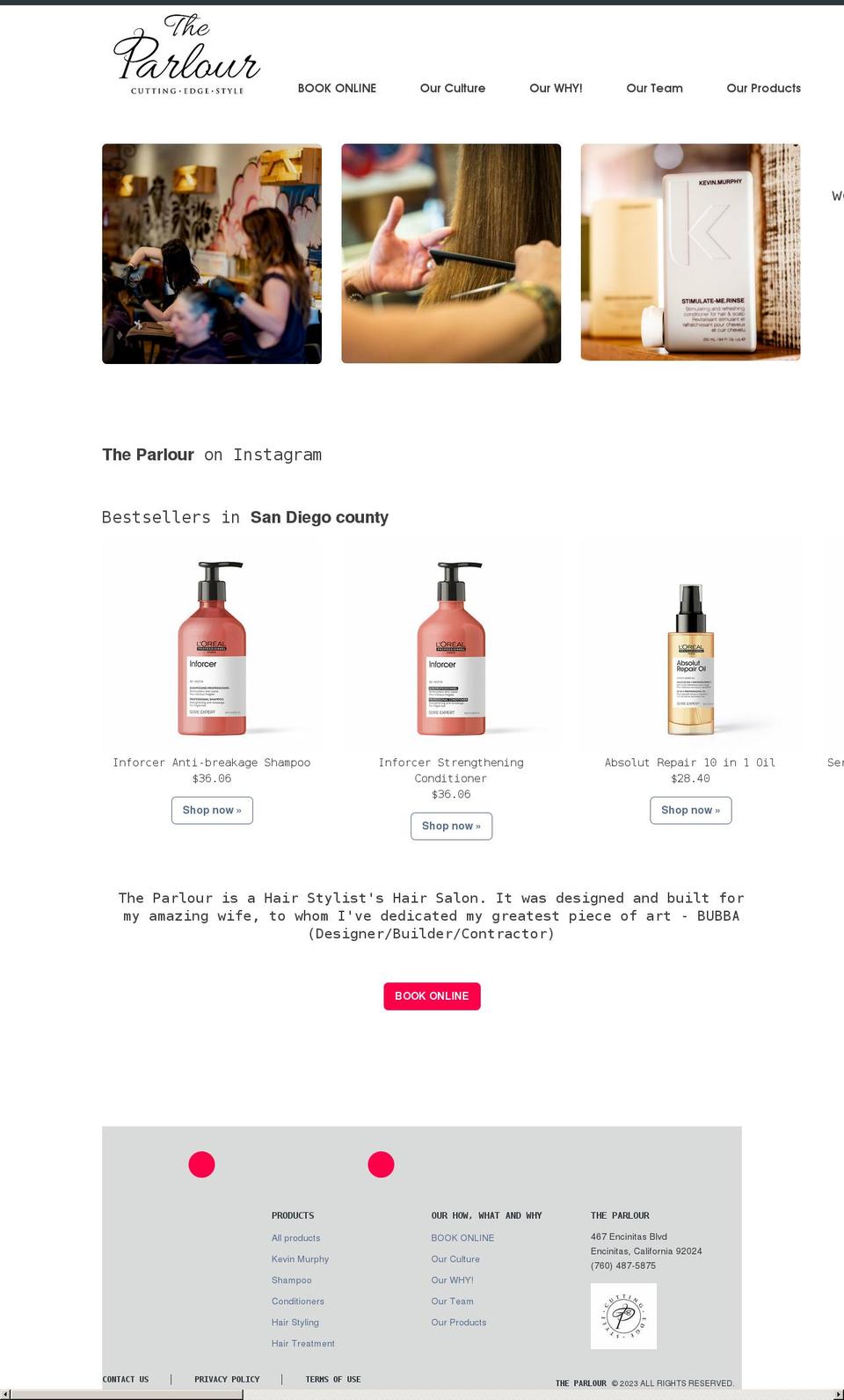 theparlourencinitas.com shopify website screenshot